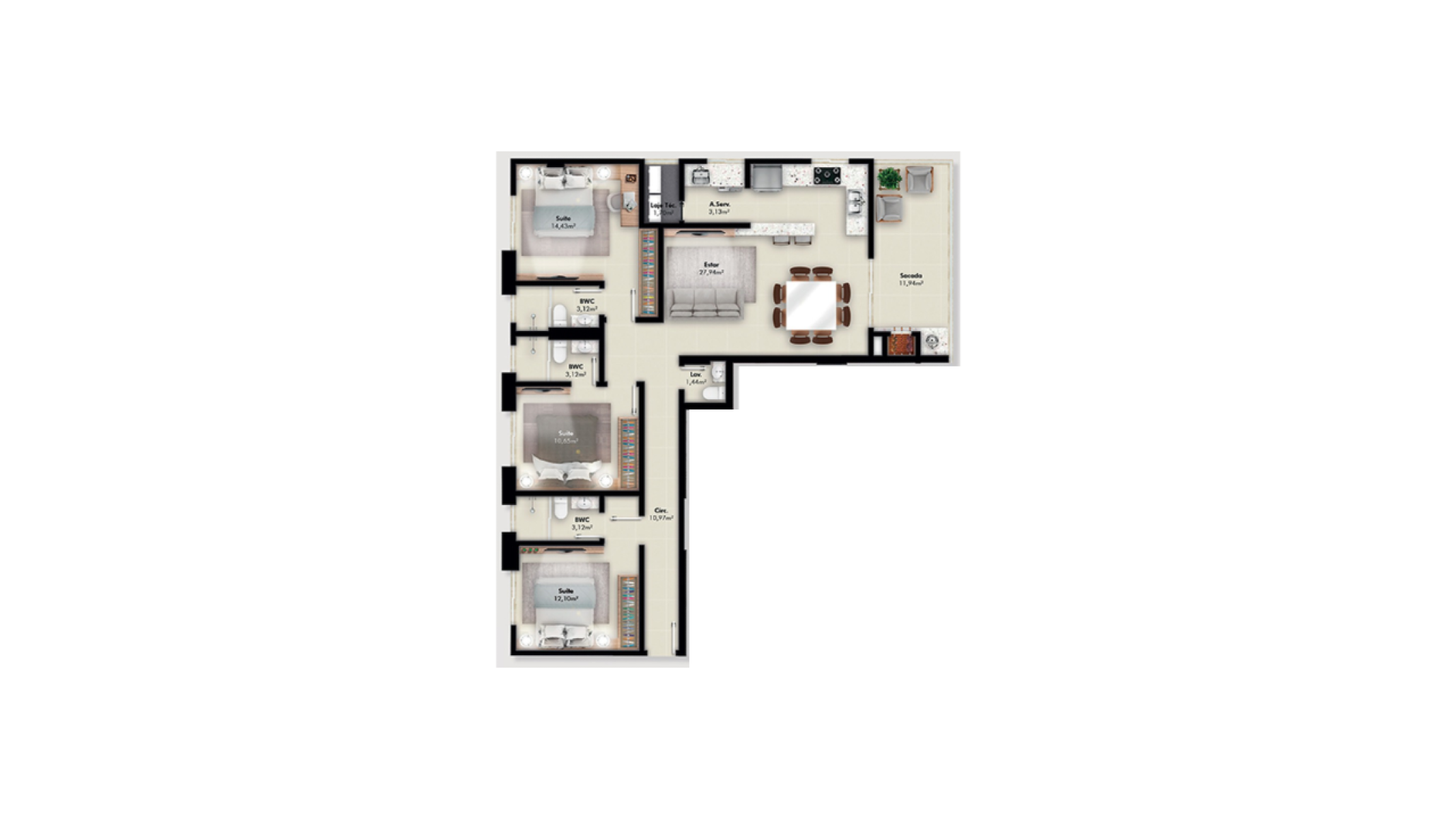 Apartamento com 3 suítes no Edifício Gran Vista em Perequê, Porto Belo - Planta