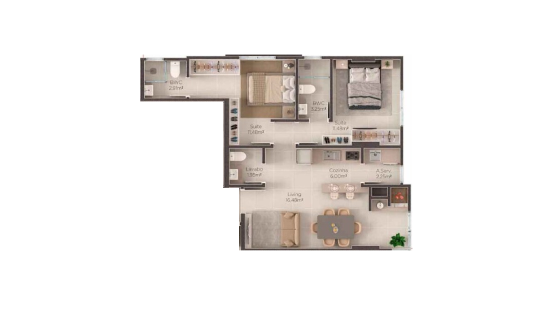 Apartamento com 2 Suítes no La Vie Residence em Balneário Perequê Porto Belo - Planta