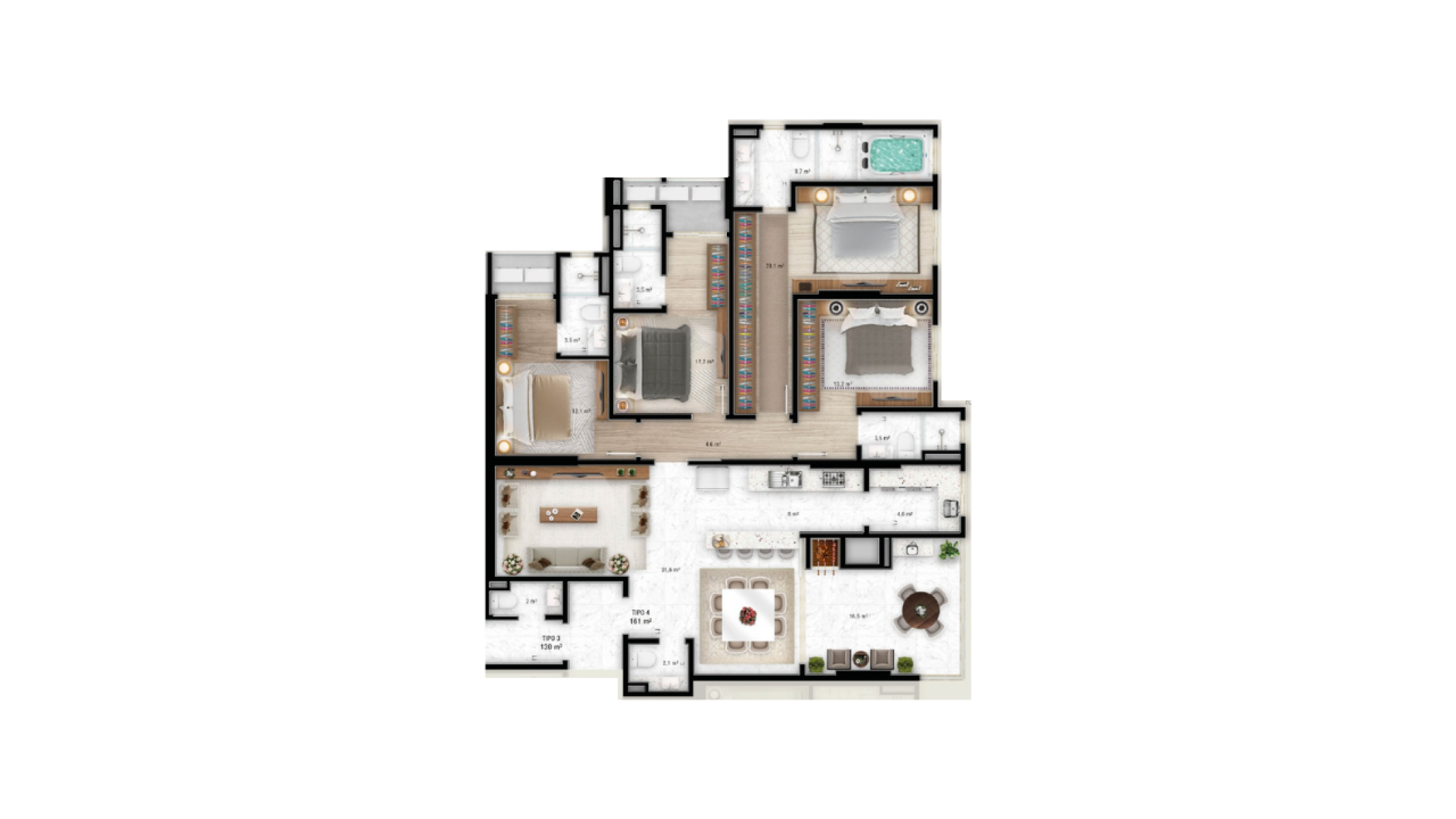 Apartamento com 4 Suítes no Palais Royal em Balneário Perequê Porto Belo - Planta