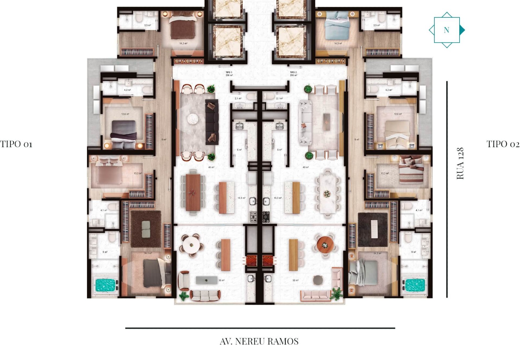 Apartamento com 4 Suítes no Edifício La Rocca, Centro de Itapema - Planta