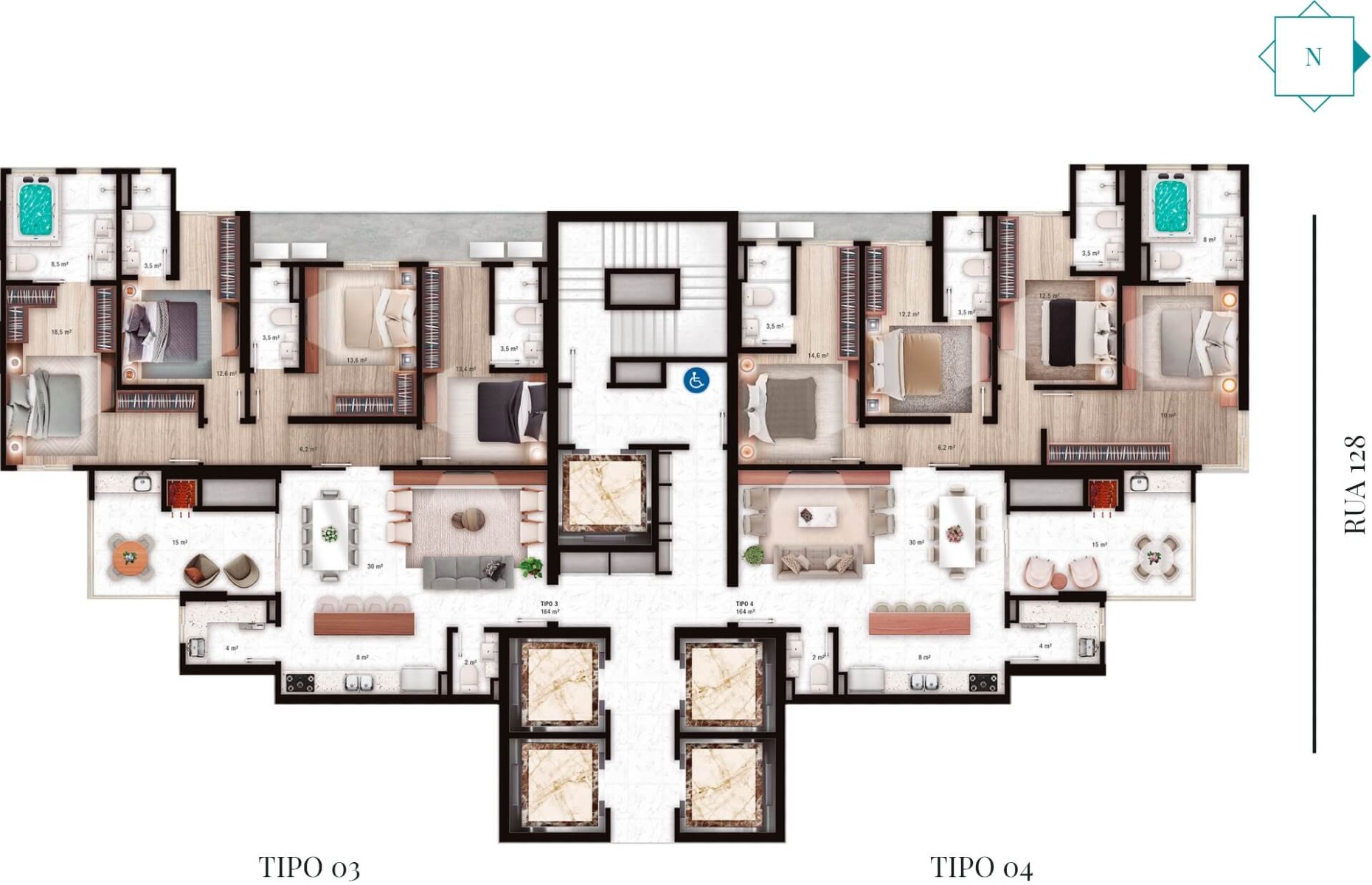 Apartamento com 4 Suítes no Edifício La Rocca no Centro de Itapema - Planta