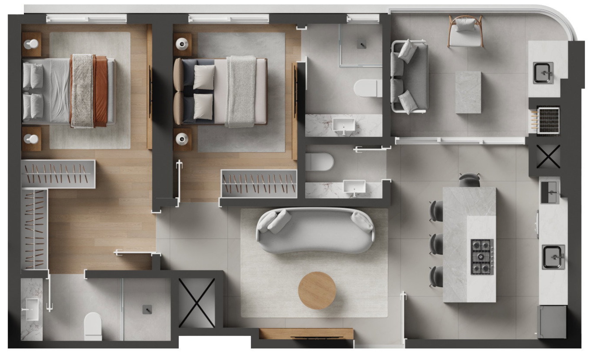 Apartamento com 2 Suítes no Baker's Bay em Perequê, Porto Belo - Planta