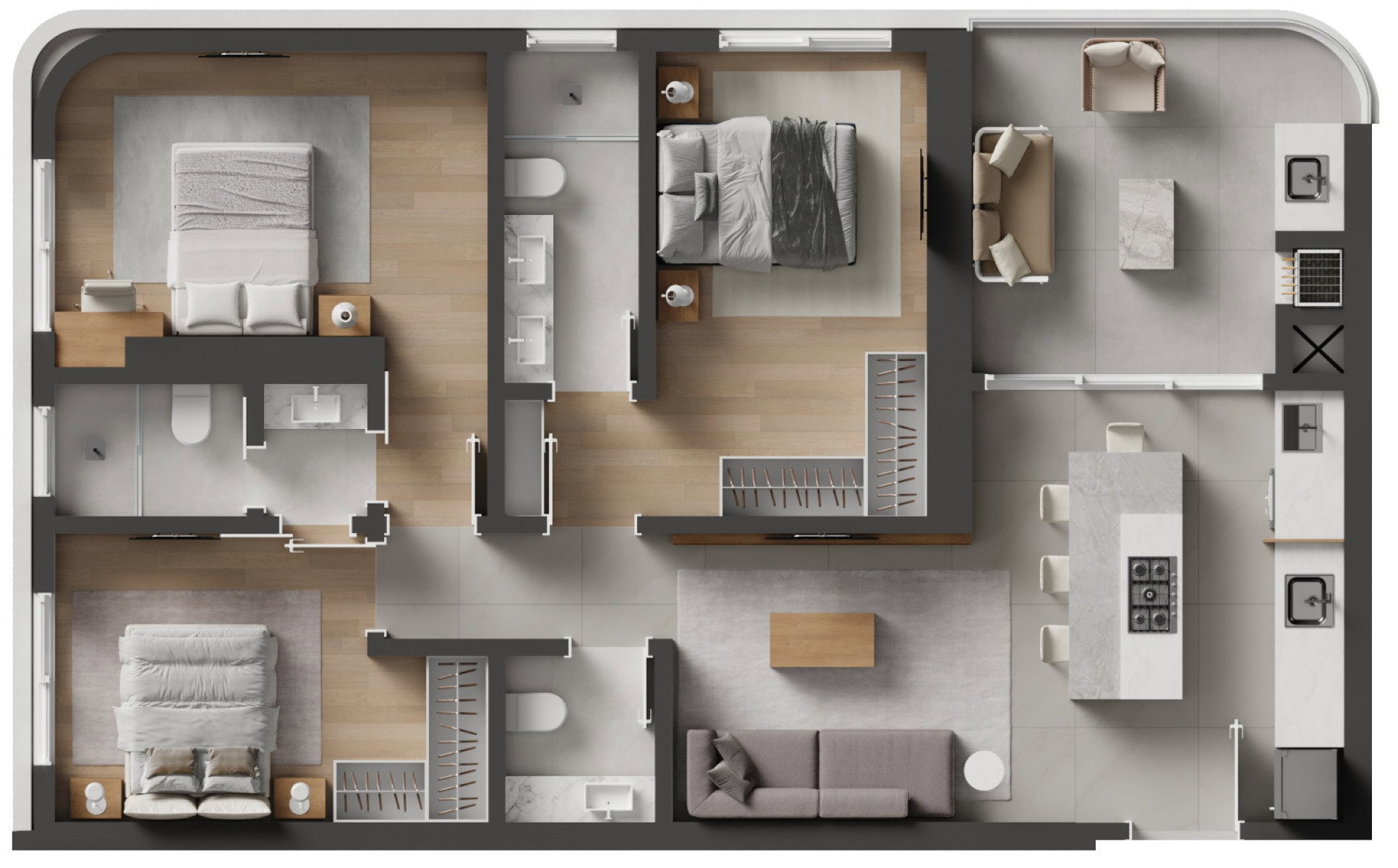 Apartamento com 3 Dormitórios no Baker's Bay no Perequê em Porto Belo - Planta