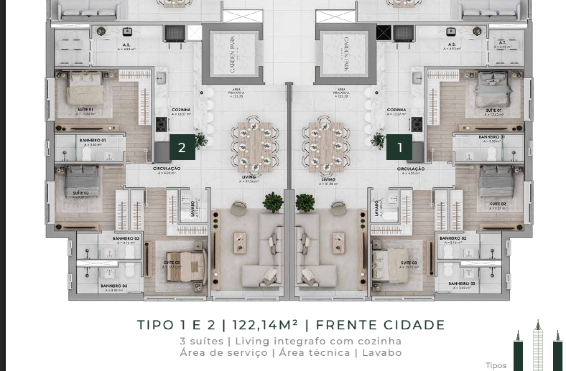 Apartamento na Planta com 3 Suítes no Garden Park Home Club em Pioneiros, Balneário Camboriú - Planta