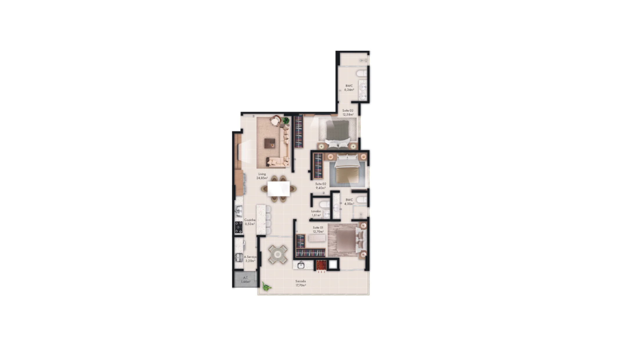 Apartamento com 3 Suítes no Portal 246 Residence na Meia Praia em Itapema - Planta