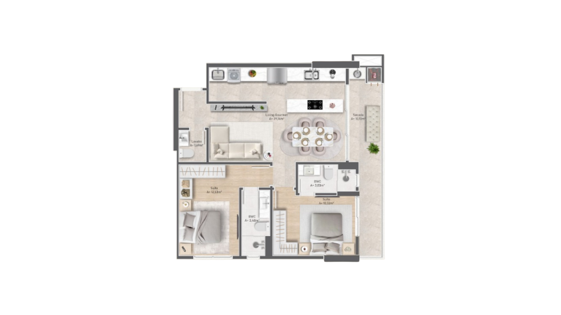 Apartamento na planta com 2 suítes no Edifício Meraki na Praia Brava em Itajaí - Planta