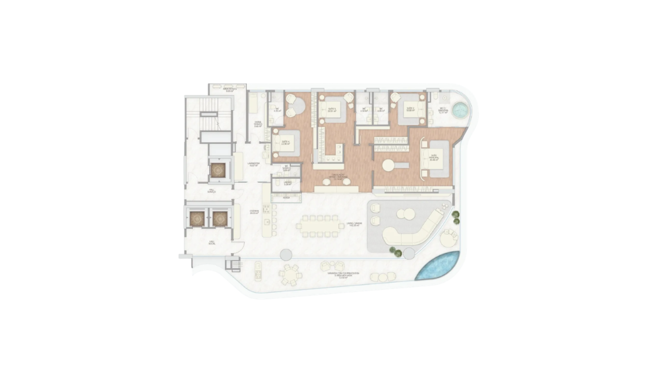 Apartamento na planta com 4 suítes no Atmosphere na Praia Brava em Itajaí - Planta