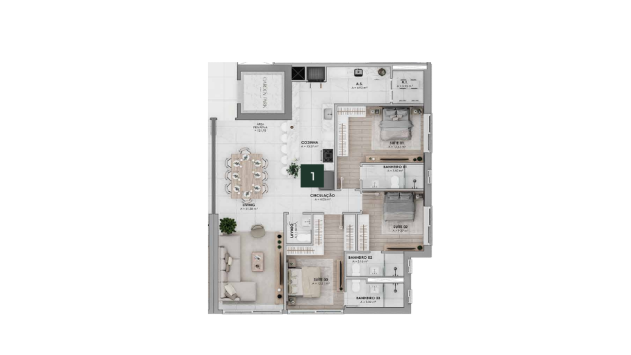 Apartamento na Planta com 3 Suítes no Garden Park Home Club em Pioneiros, Balneário Camboriú - Planta
