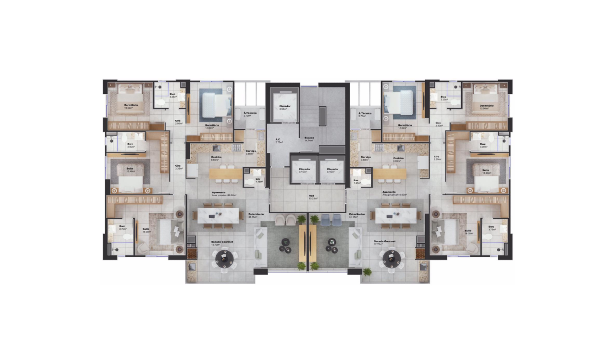 Apartamento na Planta com 4 dormitórios no Edifício Opera Tower no Centro de Balneário Camboriú - Planta