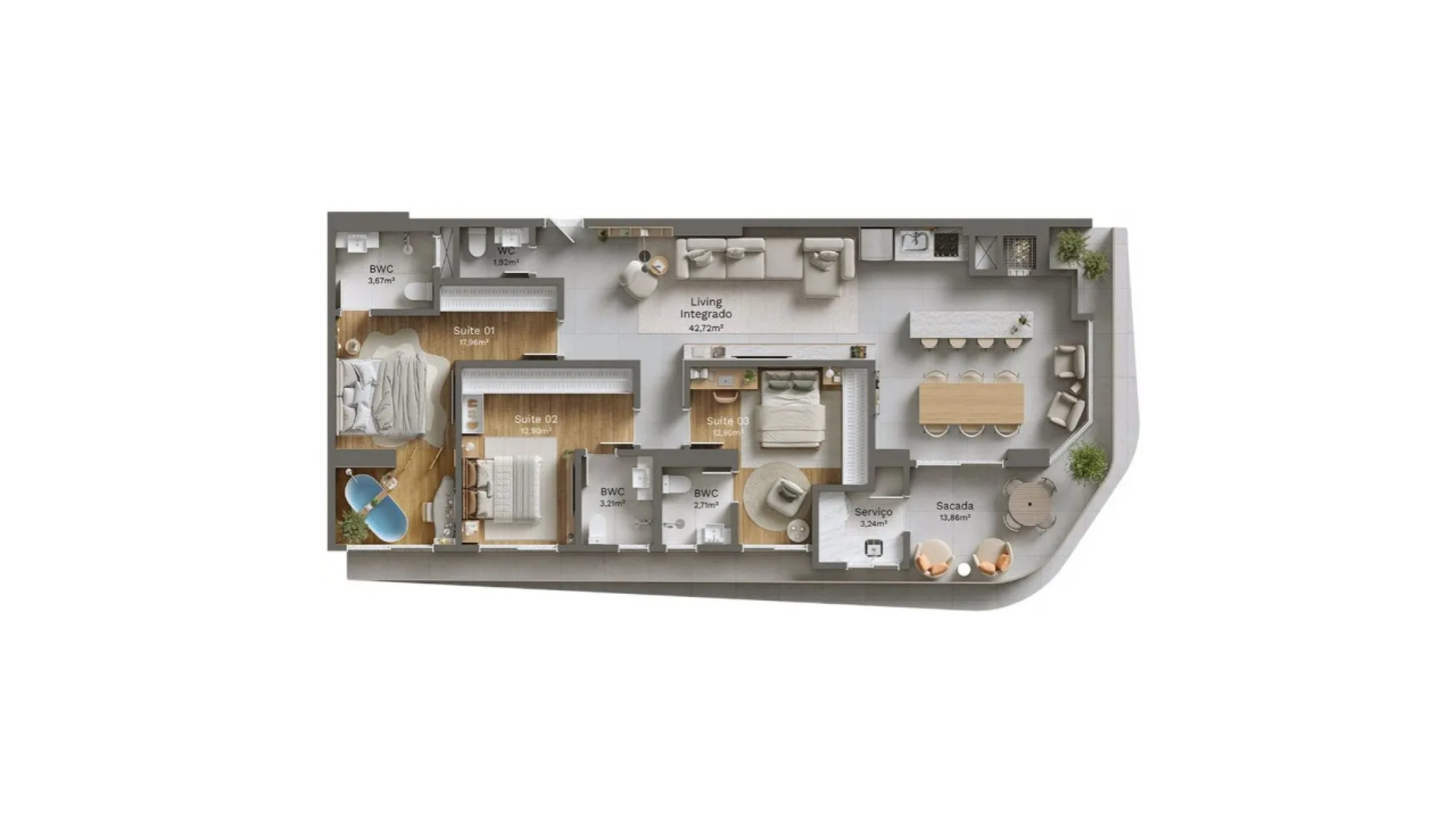 Apartamento com 3 suítes no Edifício Villa Lobos, Perequê Porto Belo - Planta