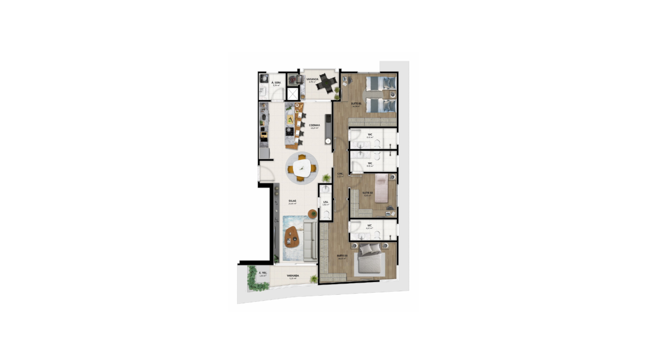 Apartamento 136m² com 3 Suítes no Porto Belo Tower no Vila Nova em Porto Belo - Planta