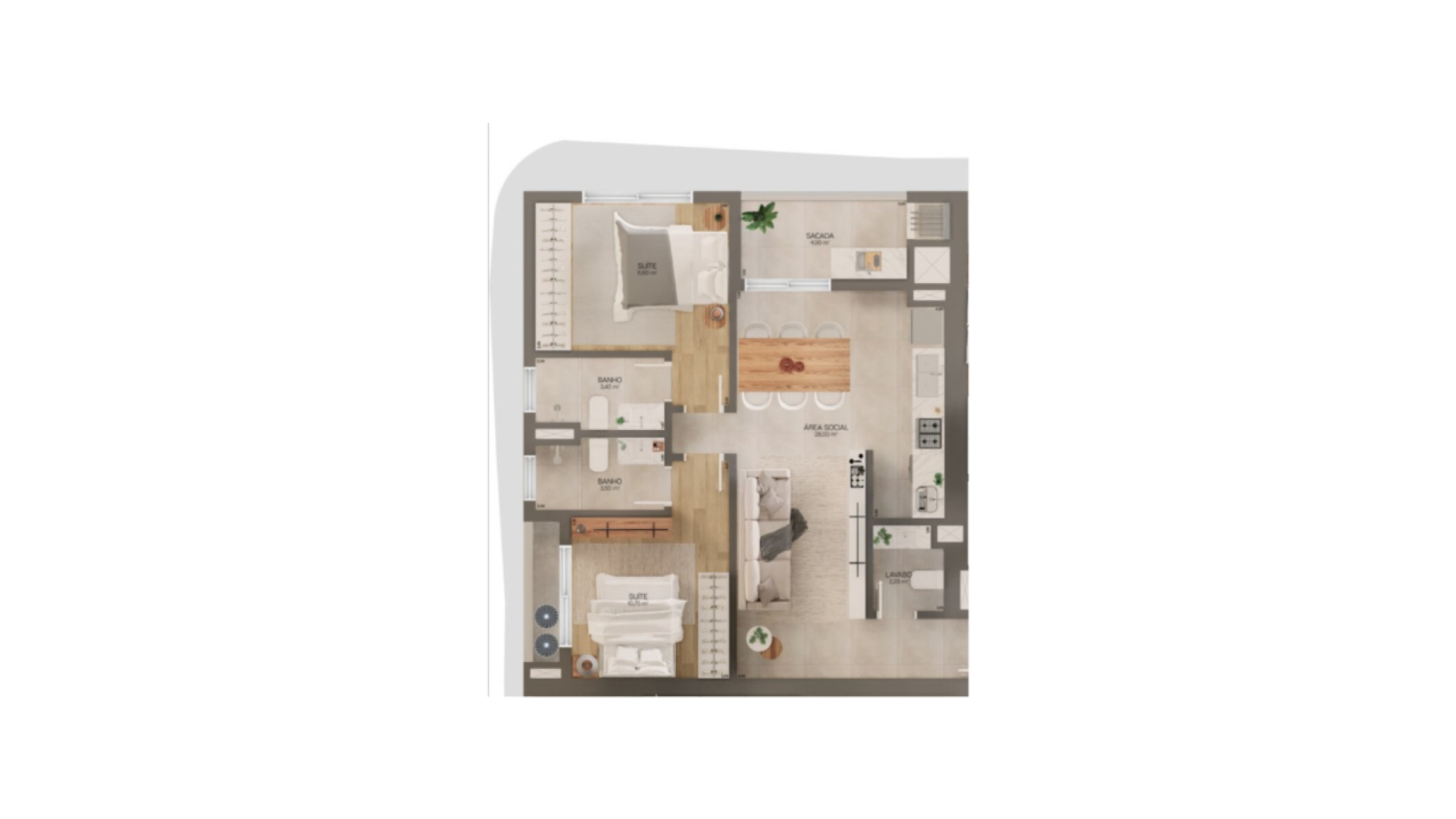 Apartamento 80m² com 2 Suítes no Lagom Perequê em Porto Belo - Planta