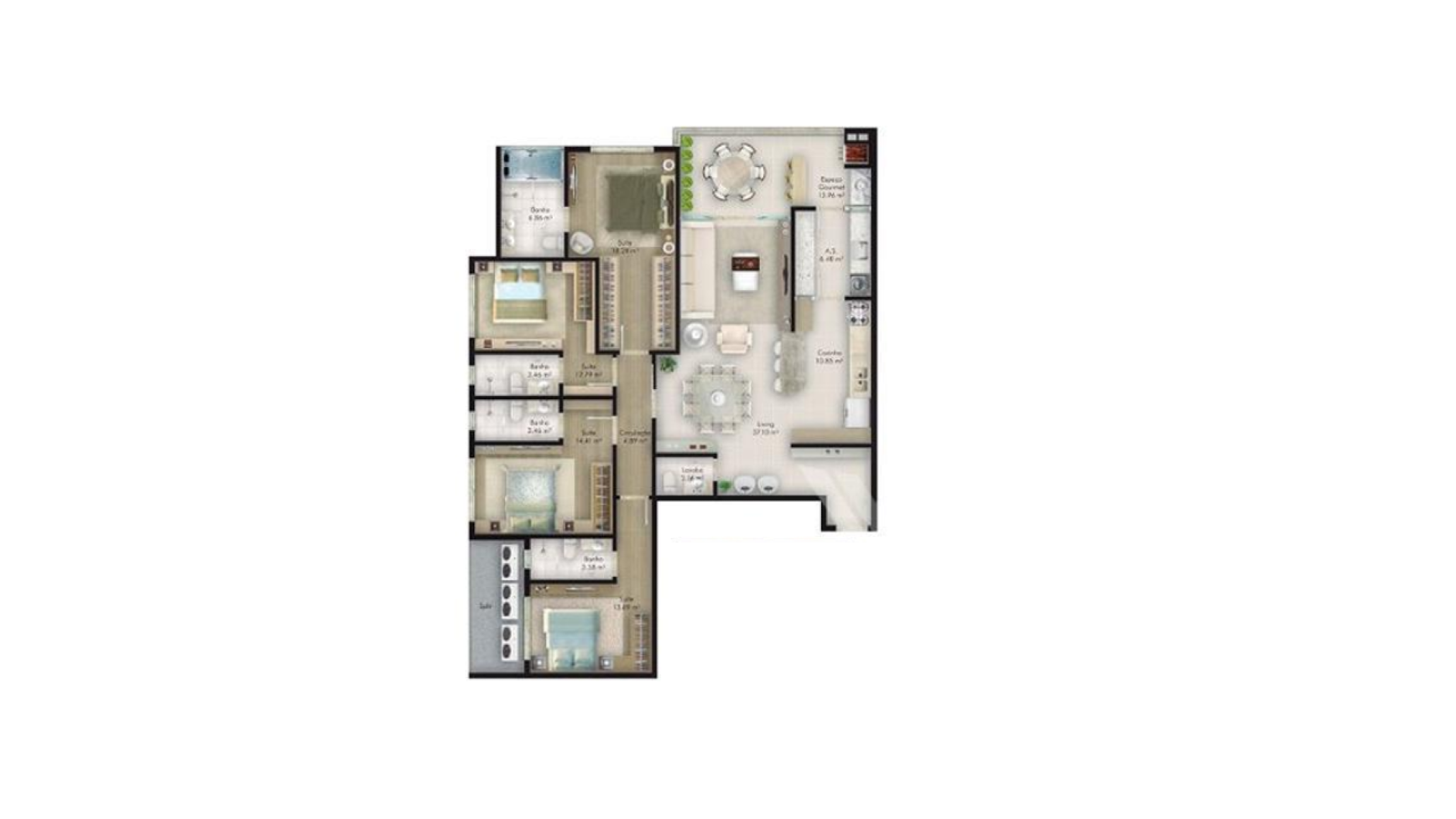 Apartamento com 4 suítes no Residencial Al Mare quadra mar no Centro em Itapema - Planta