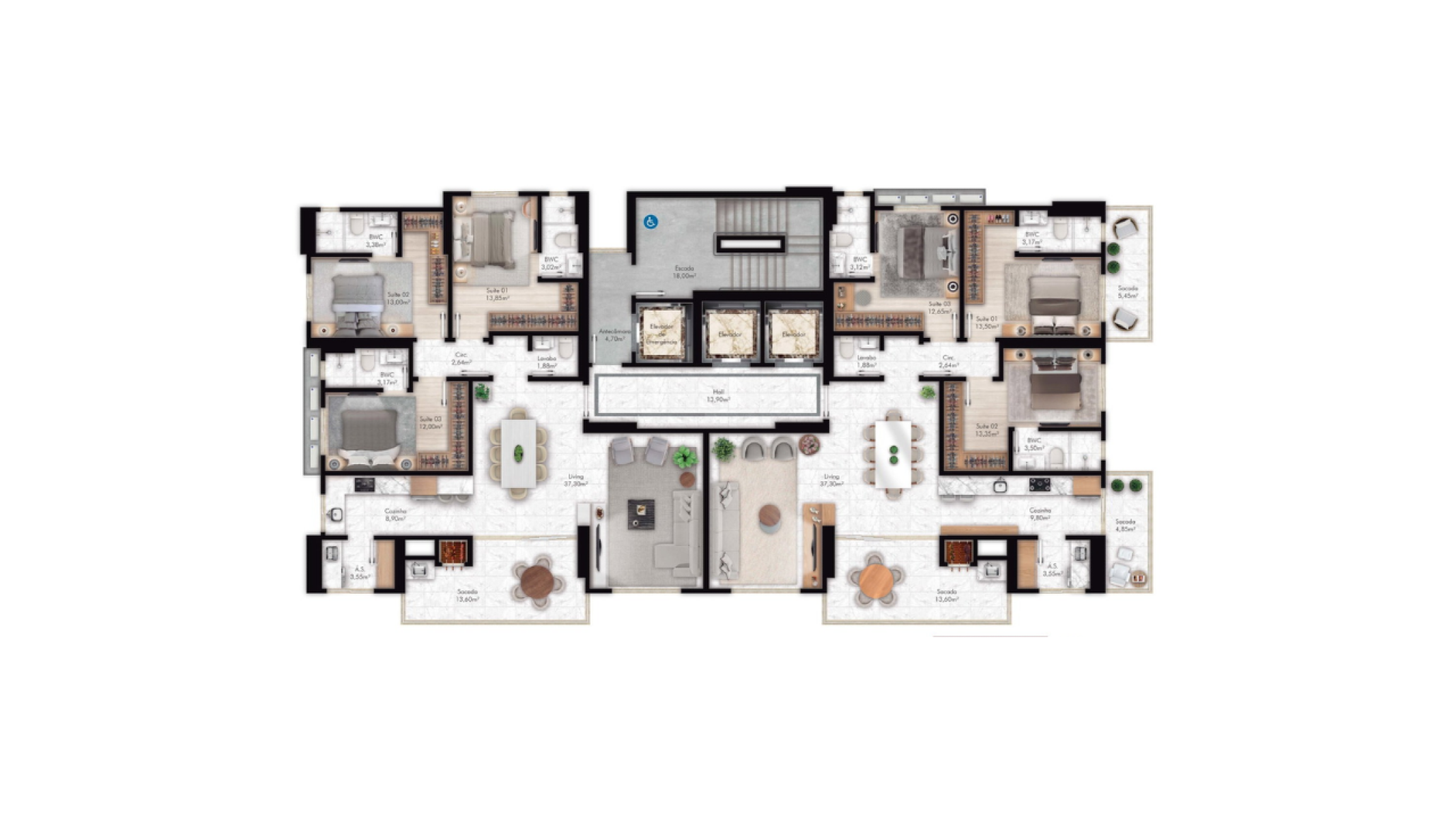 Apartamento com 3 Suítes no Edifício Santiago na Meia Praia, Itapema - Planta
