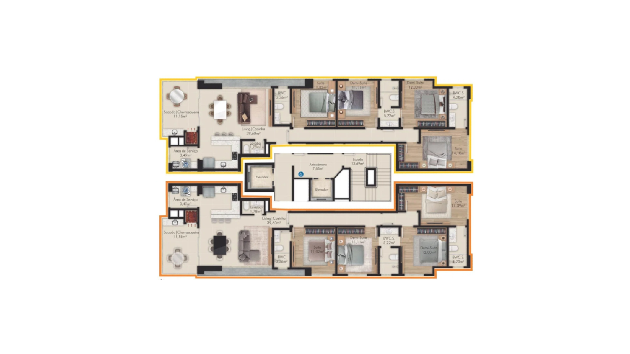 Apartamento com 4 Dormitórios no Half Beach Towers na Meia Praia em Itapema - Planta
