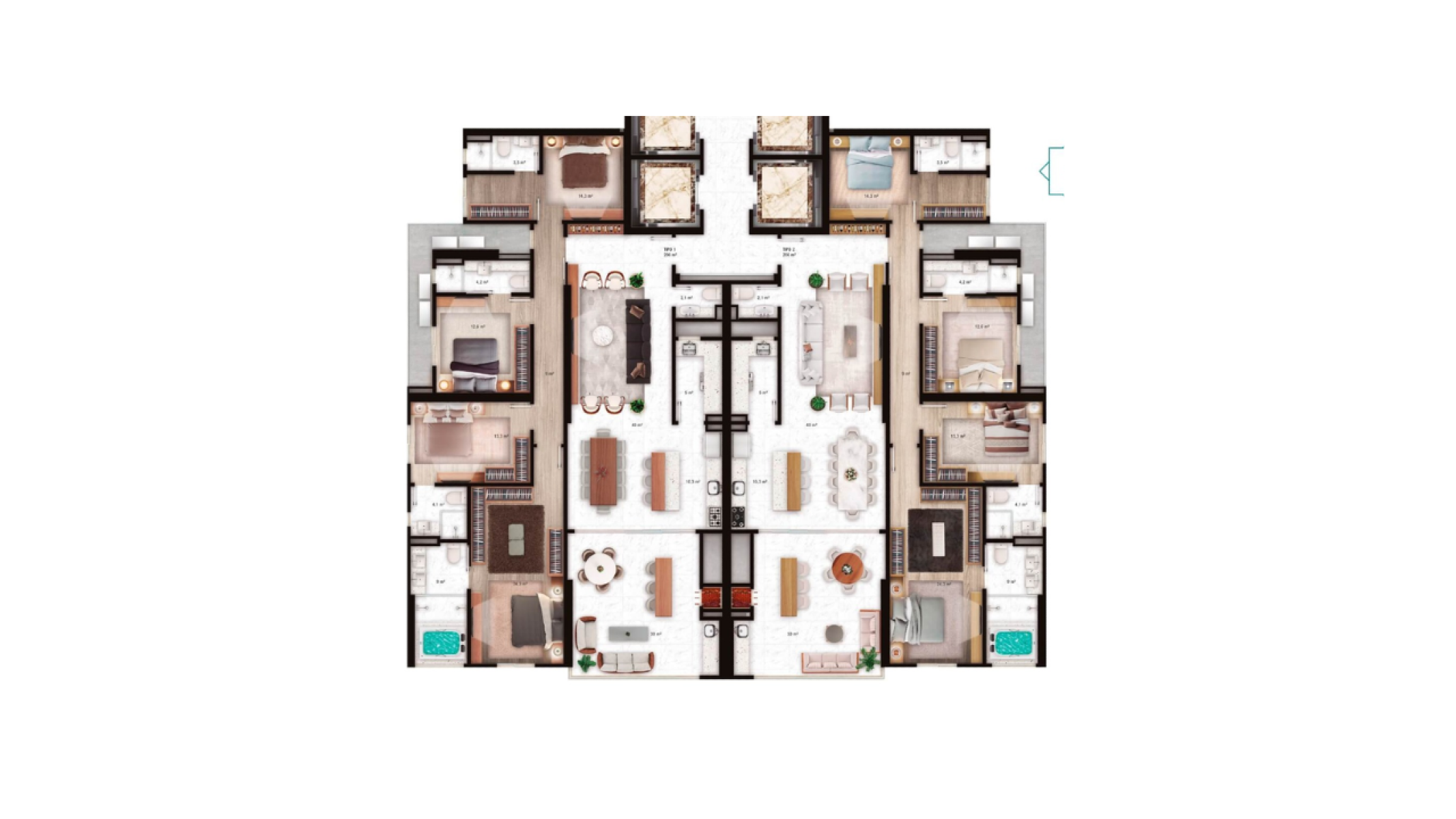 Apartamento com 4 Suítes no Edifício La Rocca no Centro em Itapema - Planta