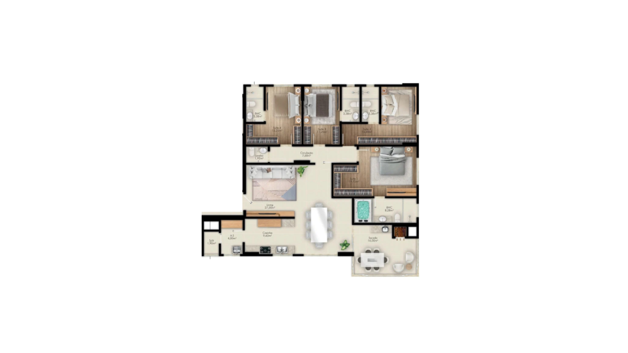 Apartamento com 4 Suítes no Thiesen Residence na Meia Praia em Itapema - Planta