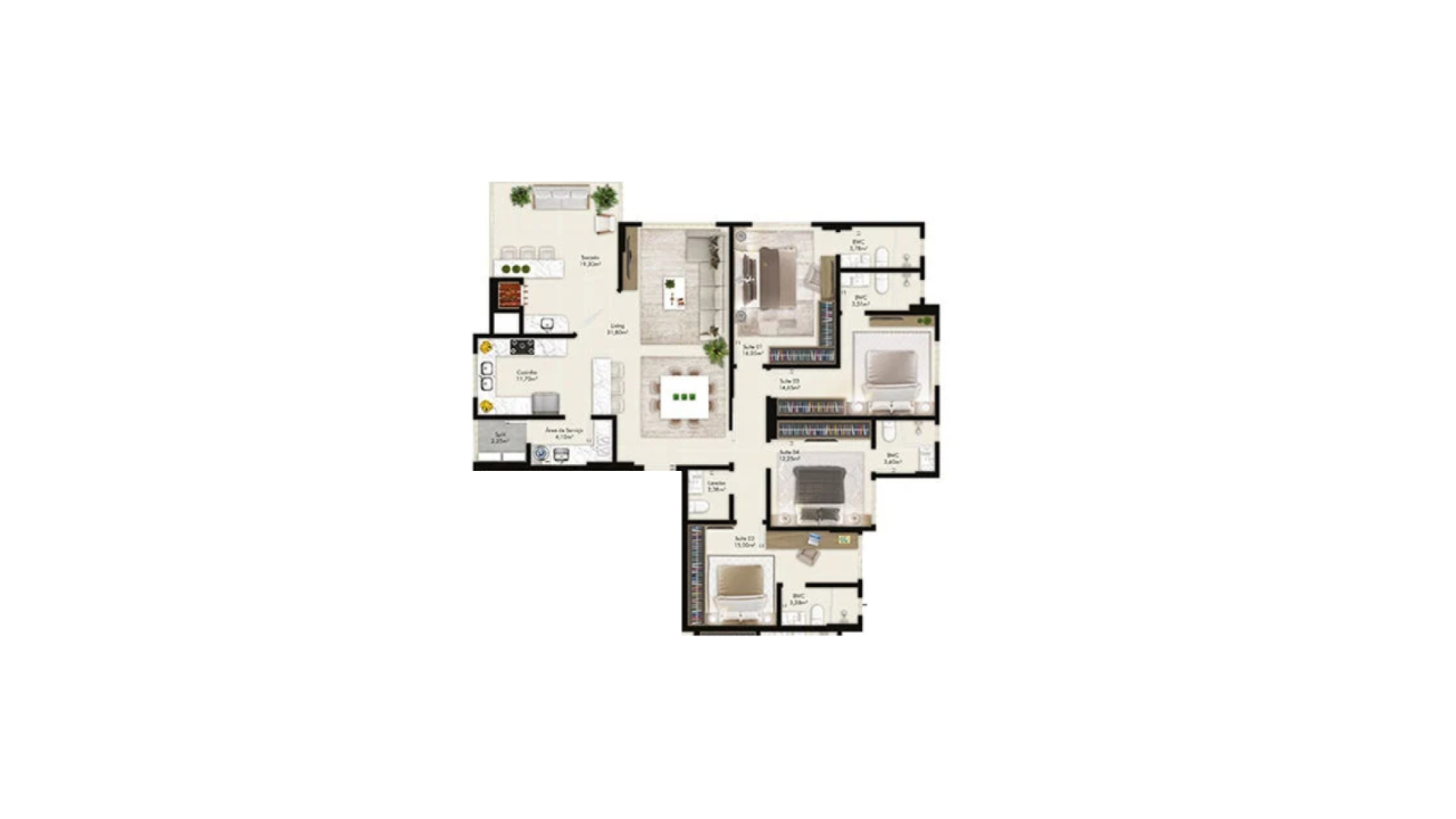 Apartamento com 4 Suítes no Edifício Berilo Palace na Meia Praia em Itapema - Planta