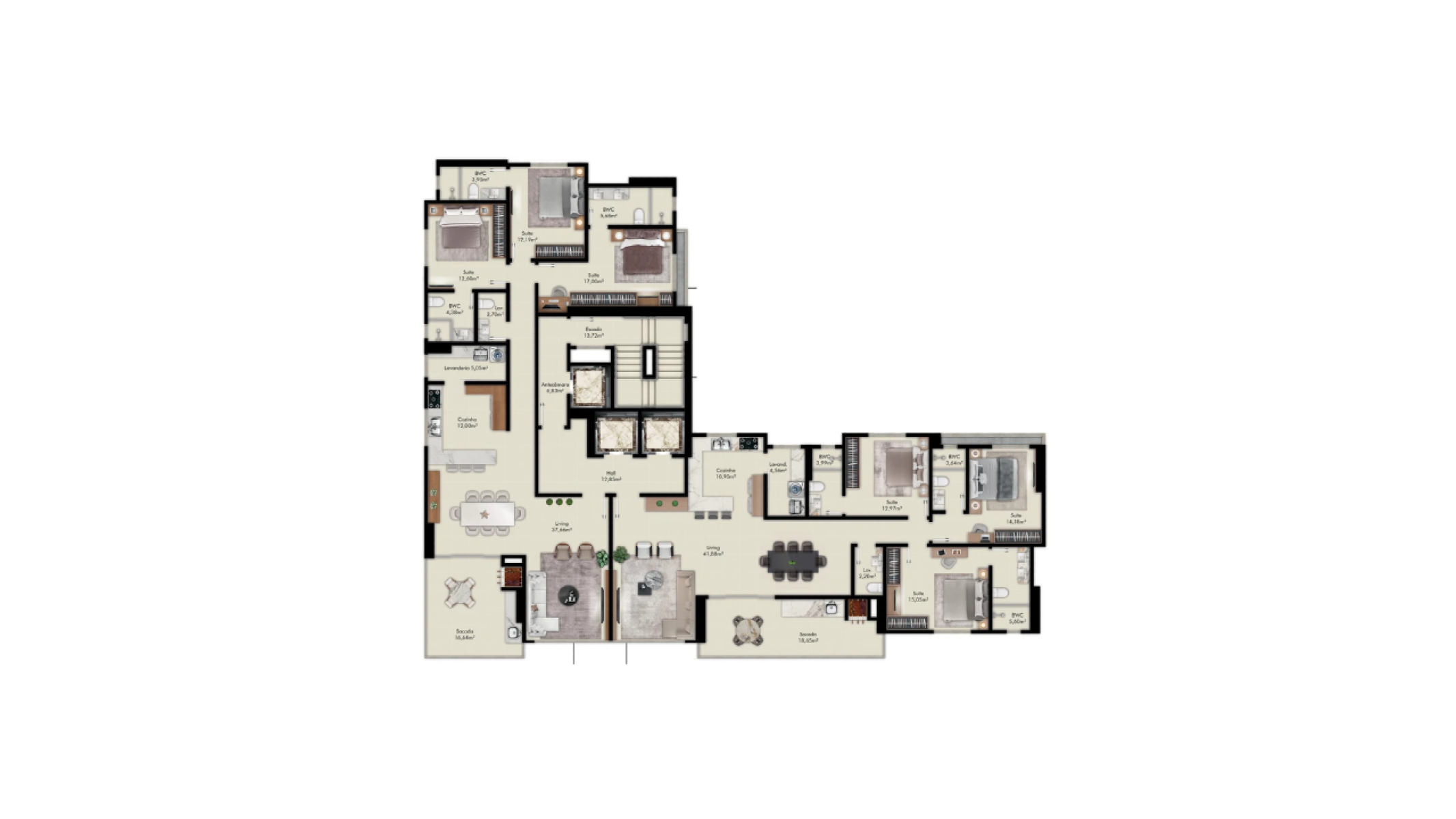 Apartamento com 3 suítes no Edifício Cosmopolitan Residence na Meia Praia em Itapema - Planta