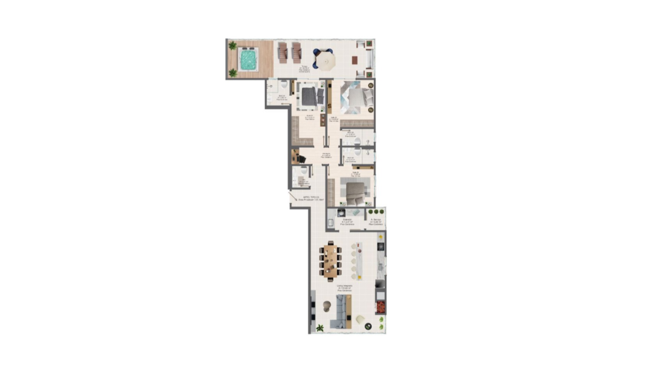 Apartamento de 131,16 m²com 3 suítes Atlan Tower no Centro em Itapema - Planta