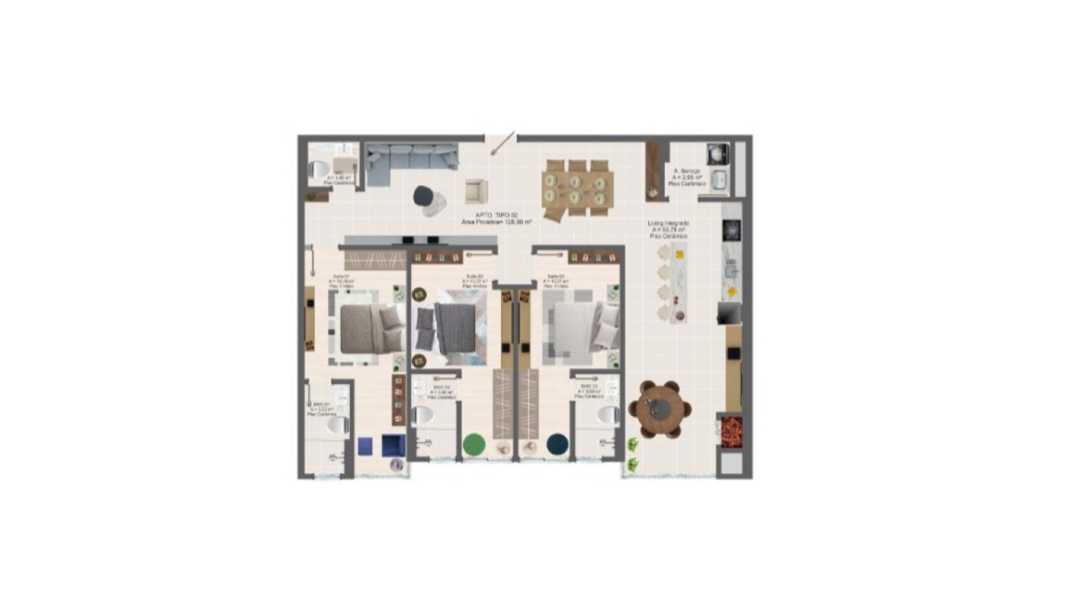 Apartamento de 128,98 m² com 3 suítes Atlan Tower no Centro em Itapema - Planta