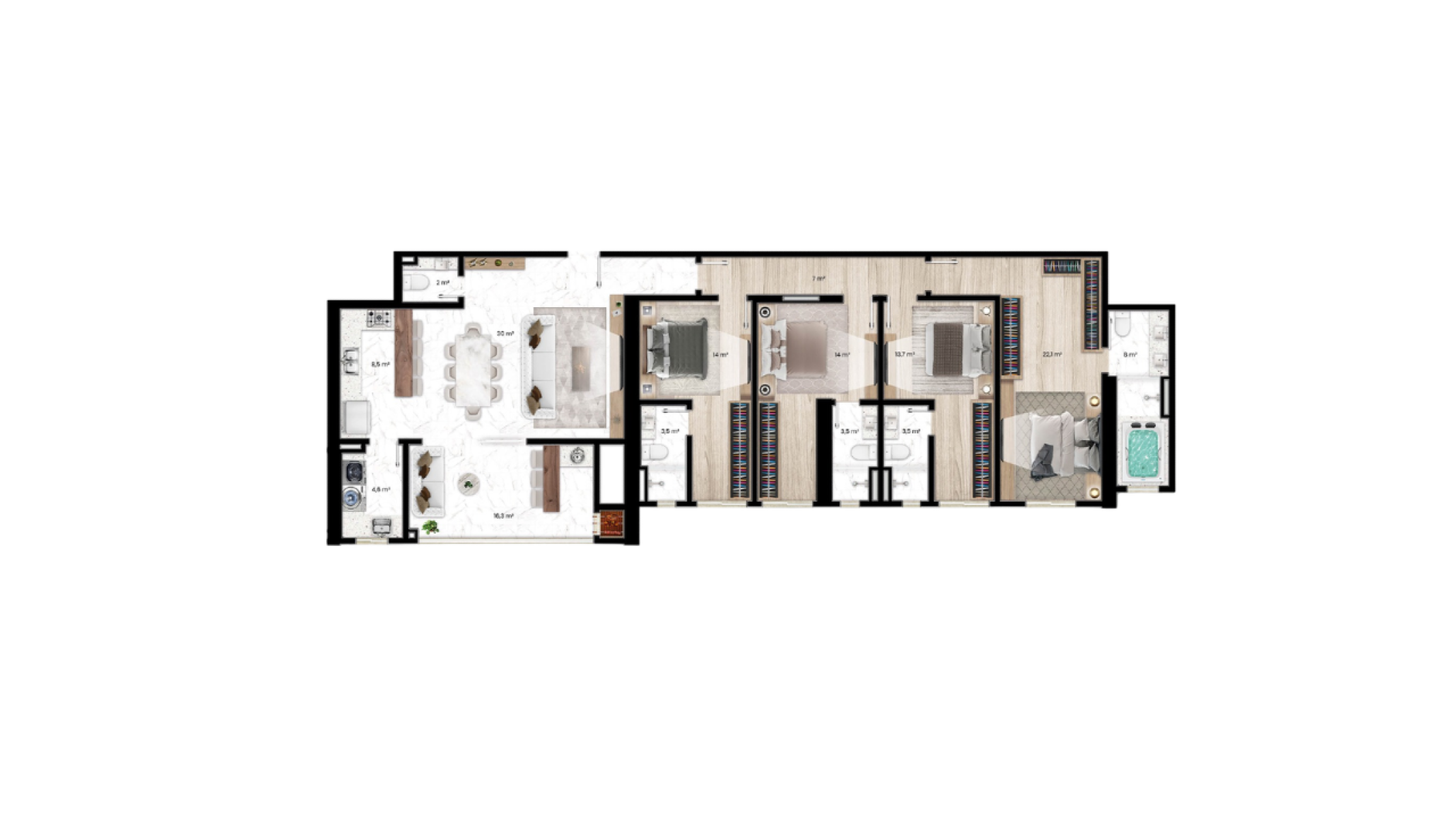 Apartamento de 172 m² com 4 suítes no Montreux no Centro em Itapema - Planta