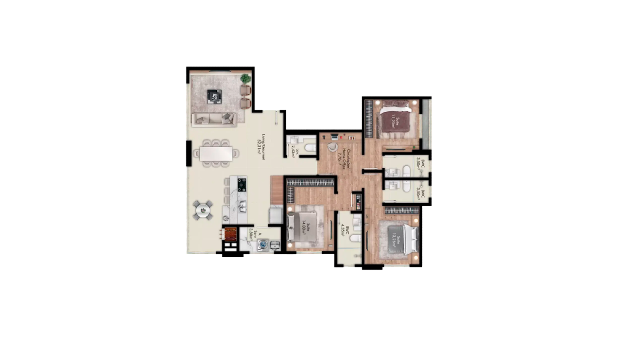 Apartamento com Vista para o Mar e 3 Suítes no Imperia Del Mare em Meia Praia, Itapema - Planta