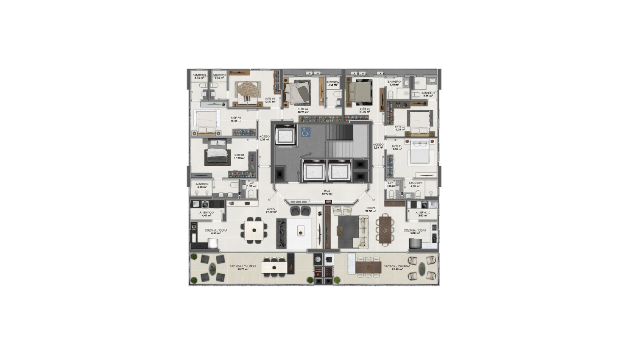 Apartamento 3 suítes no edifício Torres do Atlântico na Meia Praia em Itapema - Planta