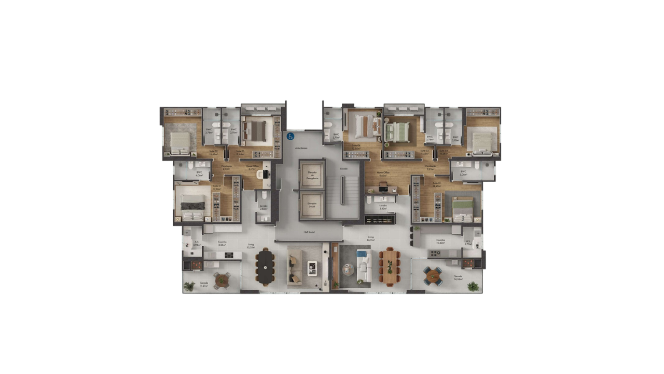 Apartamento com 3 Suítes no Essenza Del Mare no Centro de Itapema - Planta