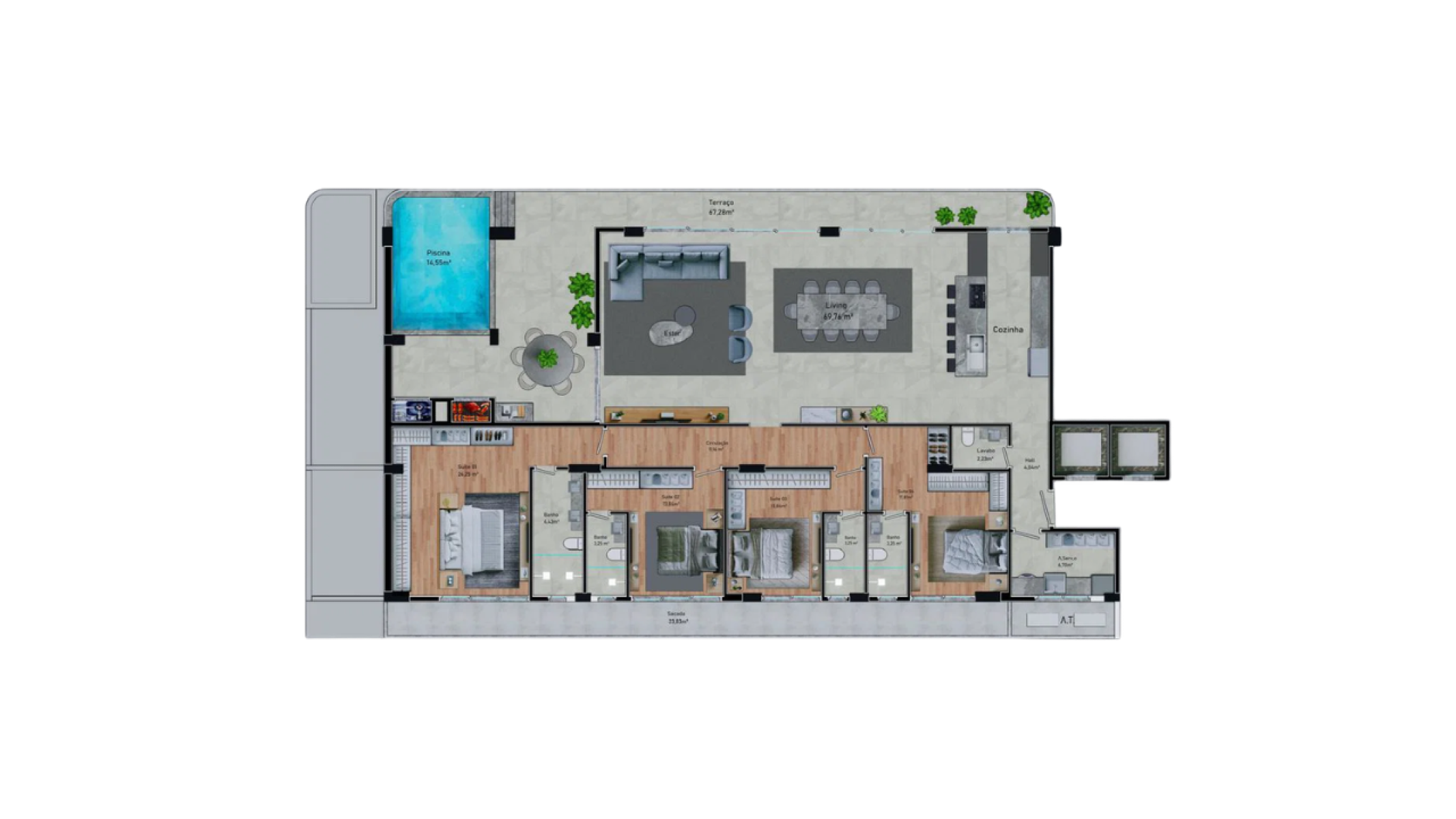 Apartamento com 4 Suítes no Brava Dreams na Praia Brava em Itajaí - Planta