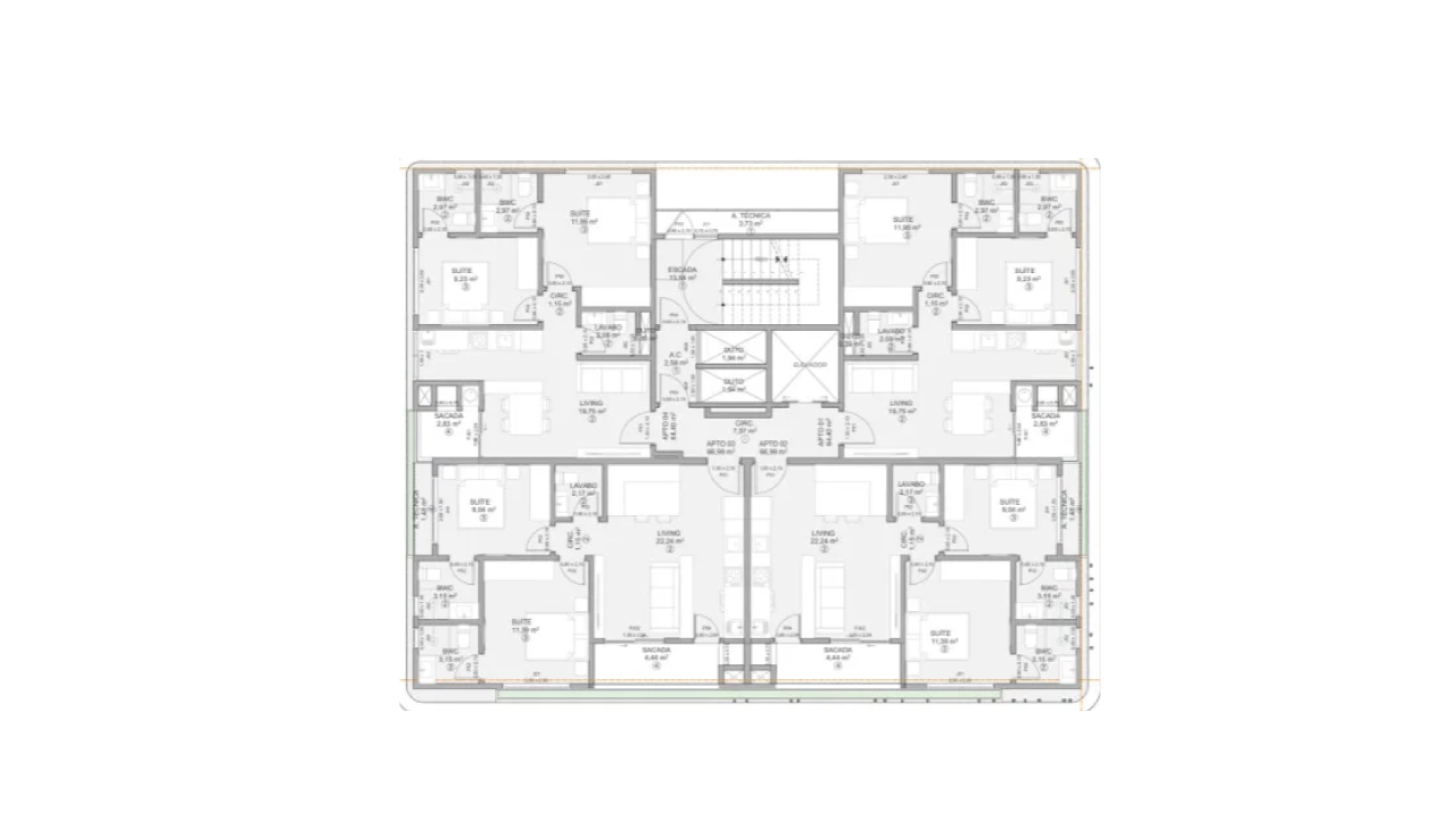 Apartamento com 2 Suítes no Residencial Império dos Coqueiros no Bairro Taboleiro em Camboriú - Planta