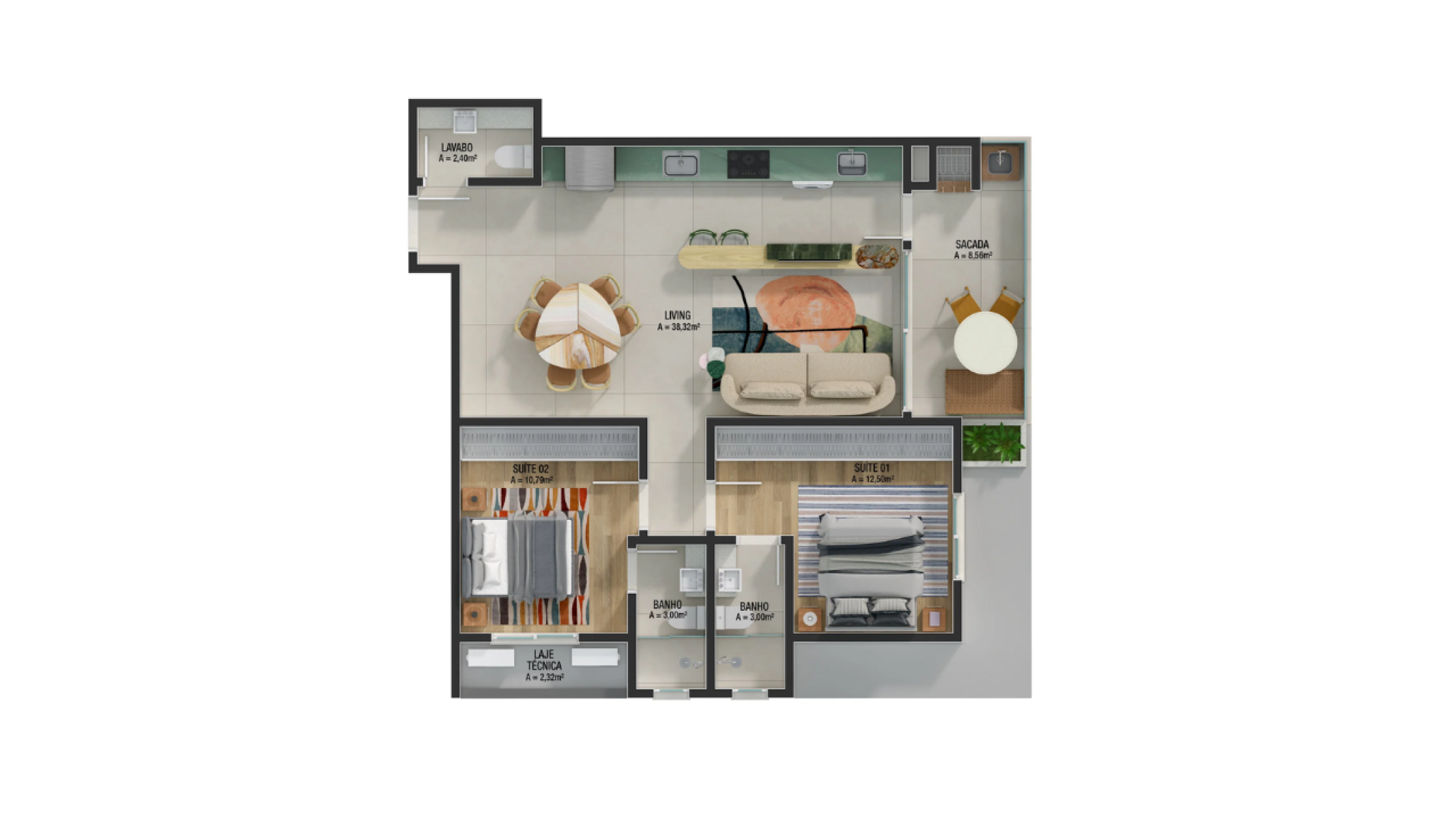 Apartamento com 2 Suítes no Brava Ocean Home Club na Praia Brava em Itajaí - Planta
