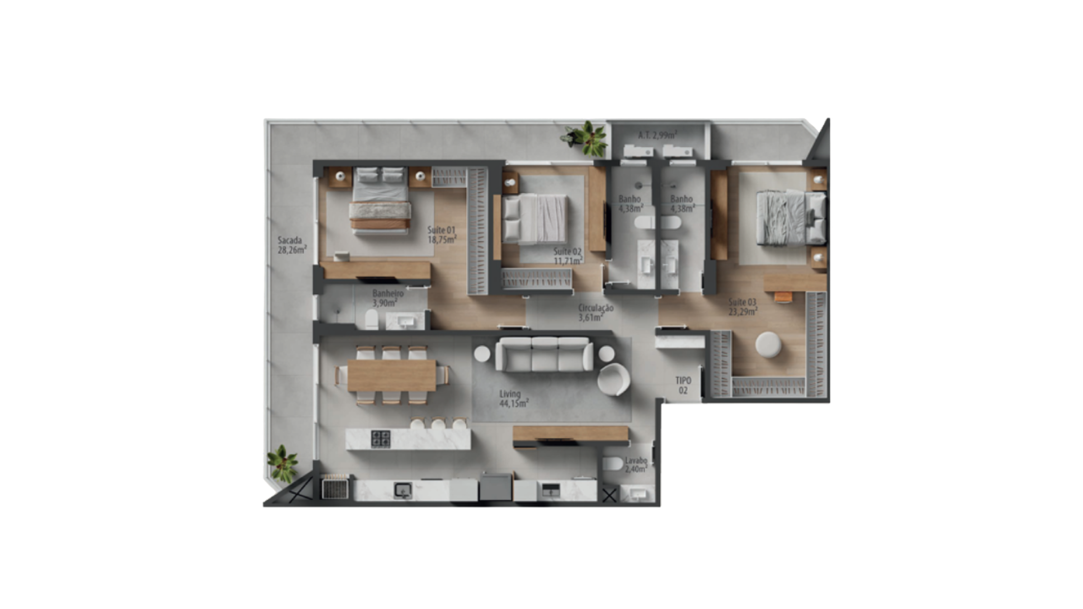 Apartamento com 3 Suítes no Zãya Brava na Praia Brava em Itajaí - Planta