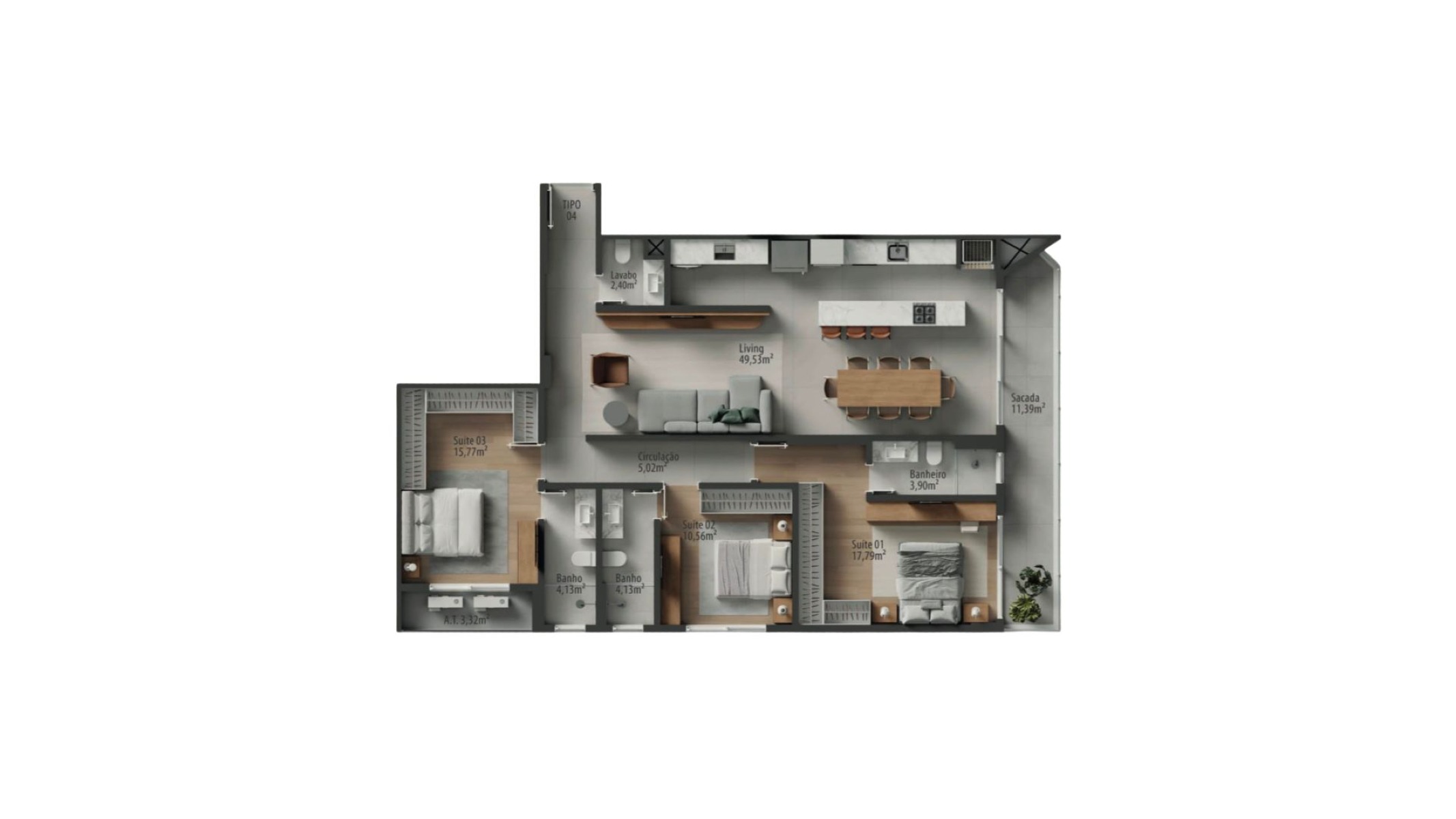 Apartamento na Planta com 3 Suítes no ZAYA Brava na Praia Brava em Itajaí - Planta