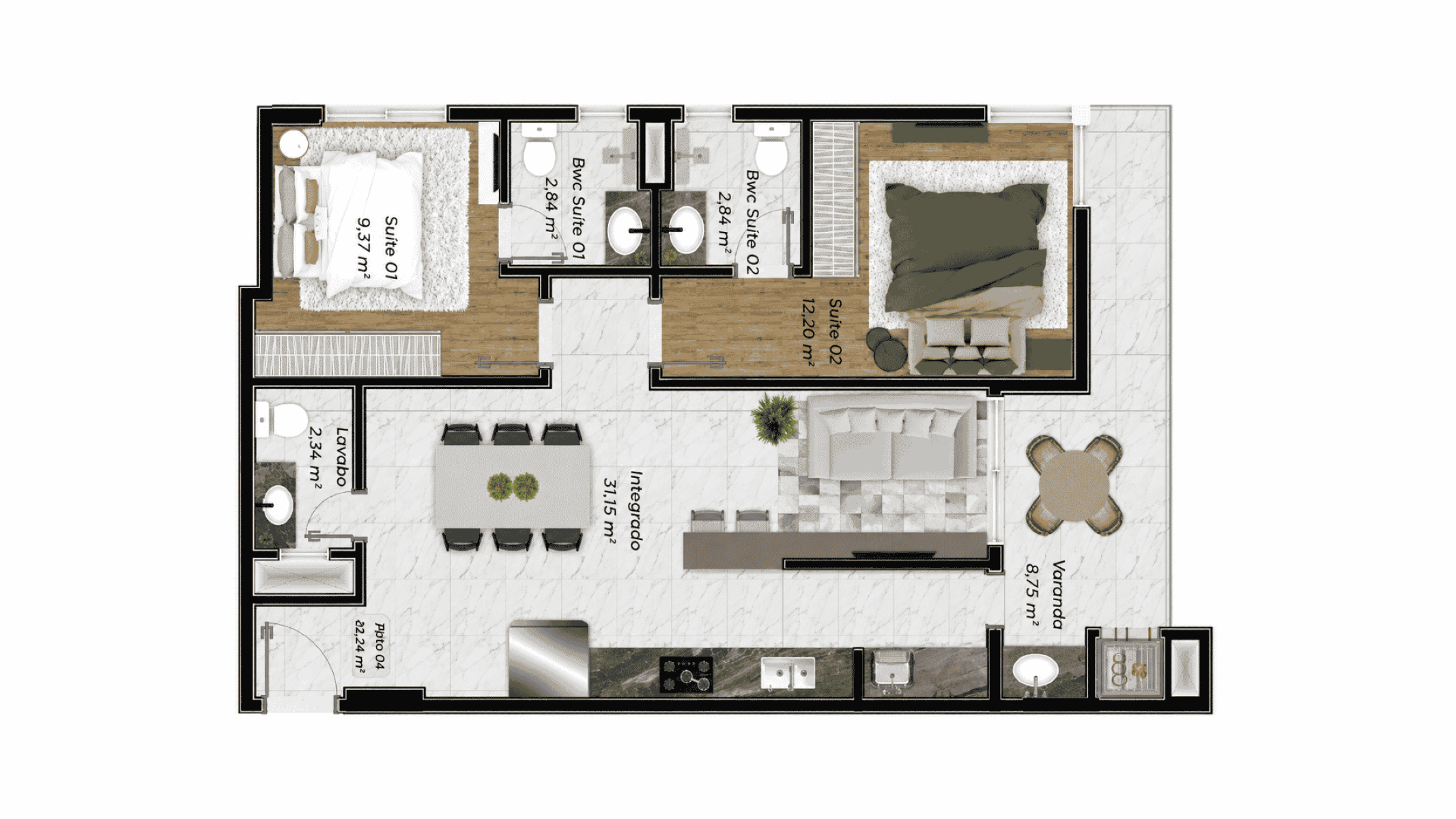Apartamento com 2 Suítes no Ária & Sublime em Alto Perequê, Porto Belo - Planta