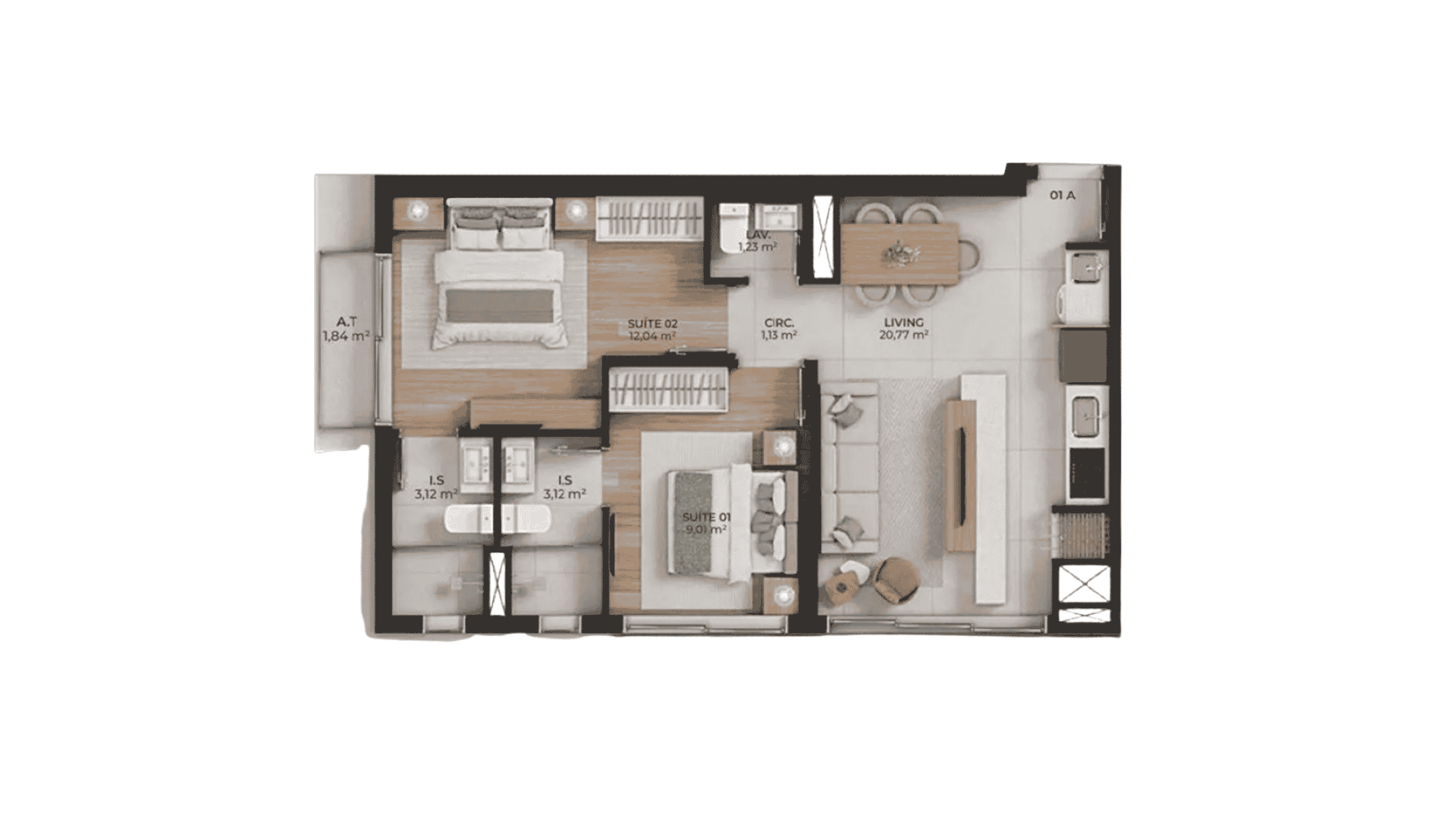 Apartamento com 2 suítes no It's Residence em Casa Branca, Itapema - Planta
