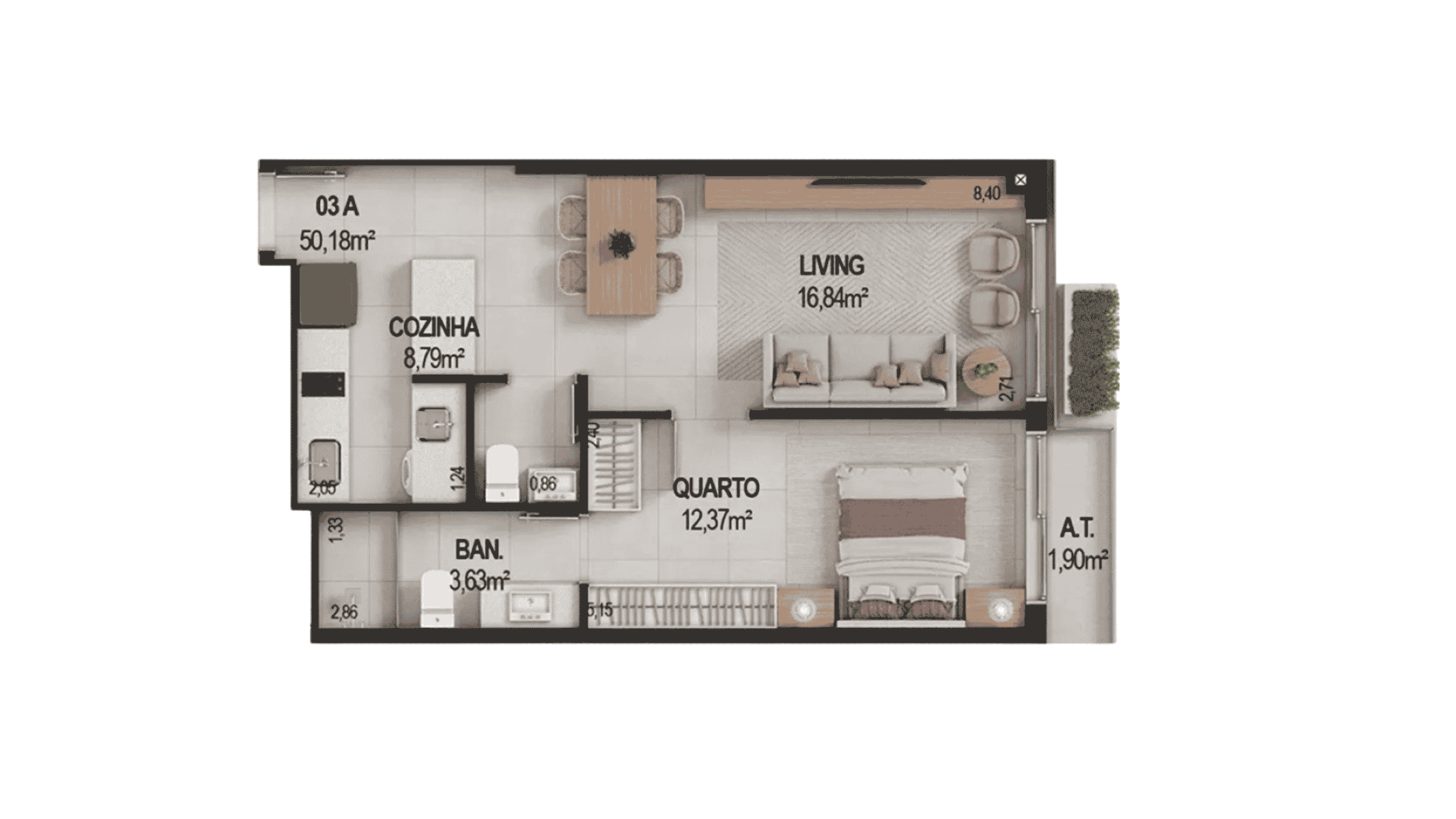 Apartamento com 1 Dormitório no It's Residence em Casa Branca, Itapema - Planta