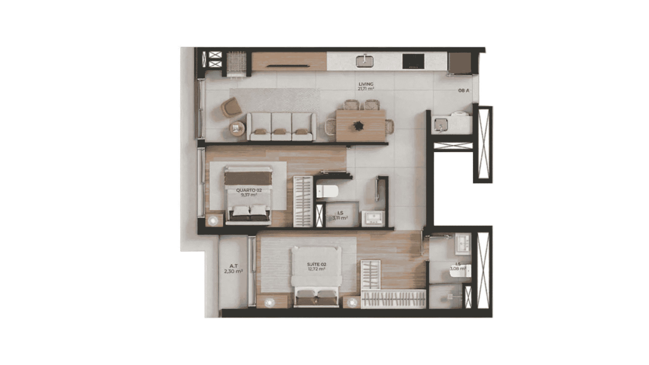 Apartamento com 2 Dormitórios no It's Residence em Casa Branca, Itapema - Planta