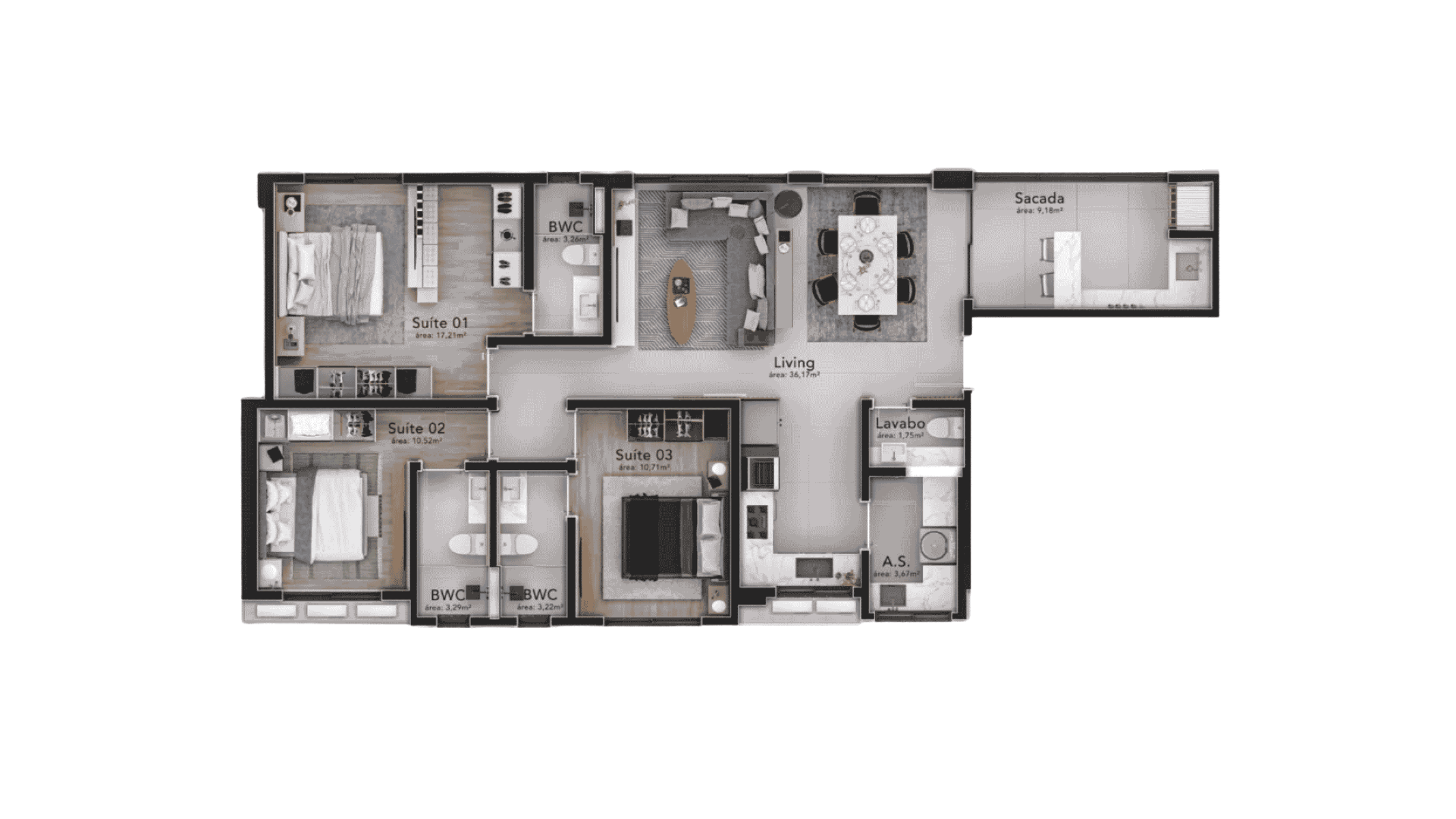 Apartamento com 3 Suítes no Piazza Zilli no Centro de Itapema - Planta