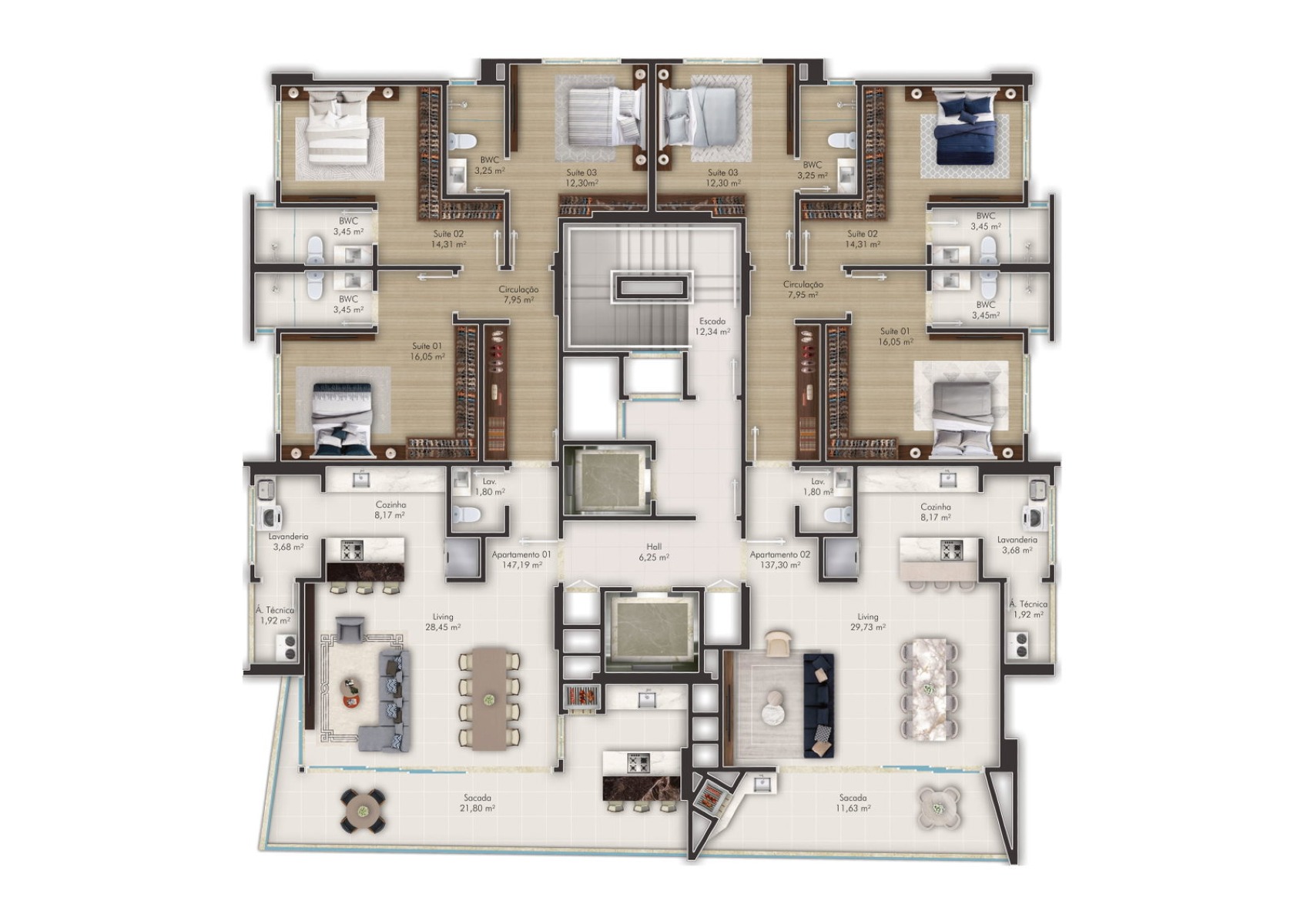 Apartamento com 3 Suítes no Edifício Senses na Meia Praia, Itapema. - Planta