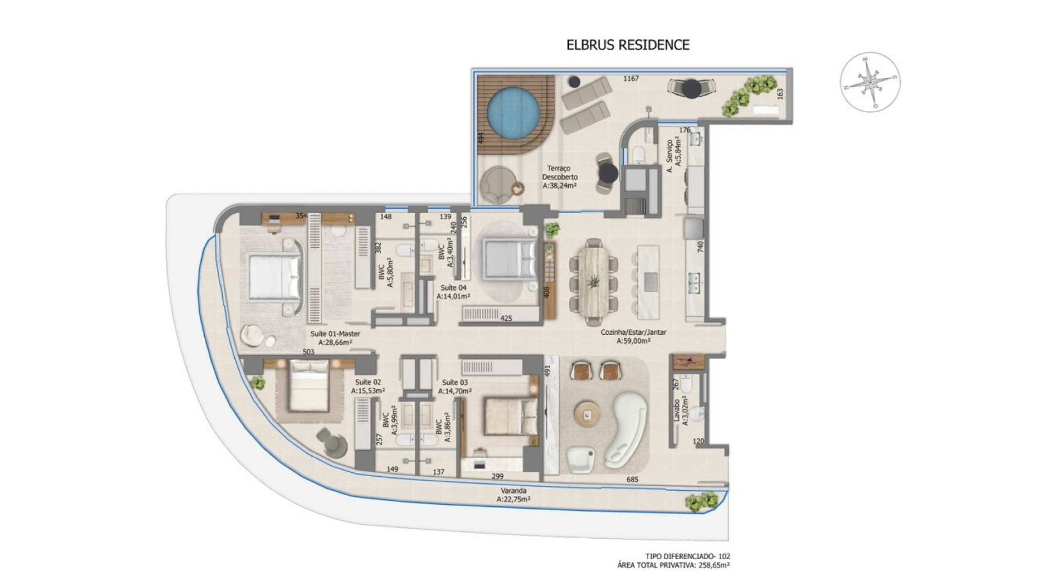 Apartamento com 4 Suítes no Edifício Elbrus no Centro de Balneário Camboriú - Planta
