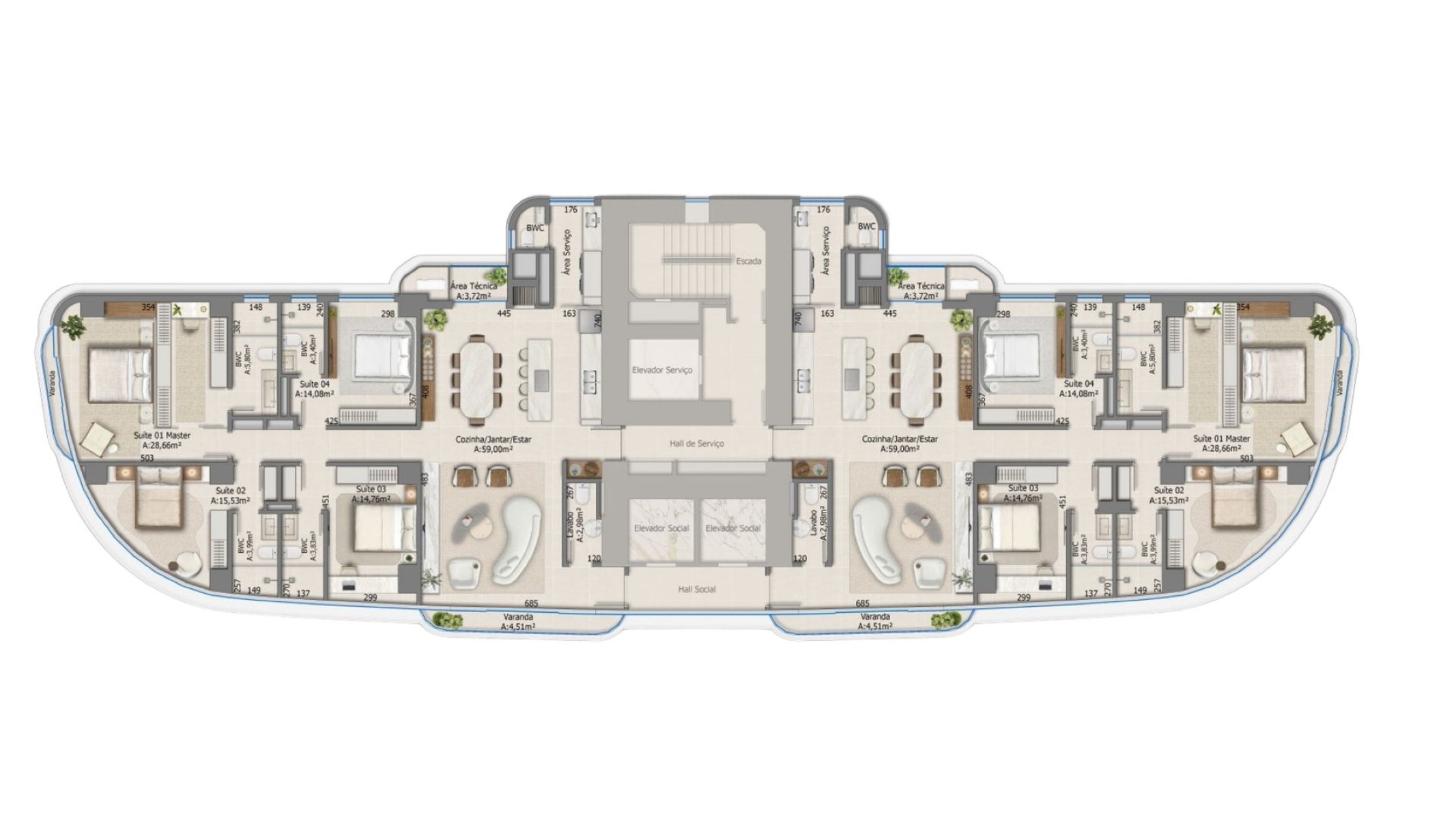 Apartamento com 4 Suítes no Edifício Elbrus no Centro de Balneário Camboriú - Planta