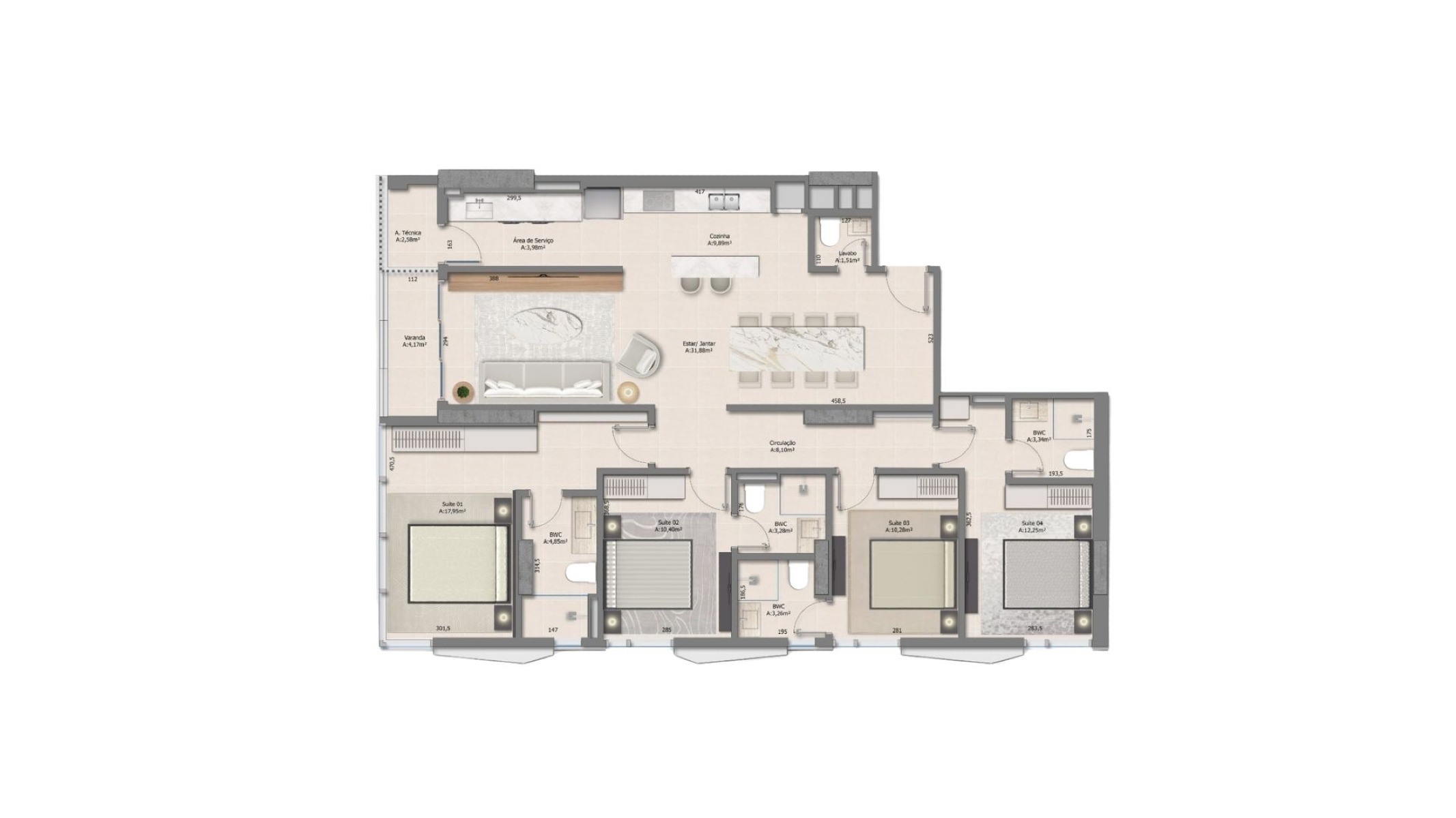 Apartamento com 4 Suítes e 145 m² no Green Hills em Pioneiros, Balneário Camboriú - Planta