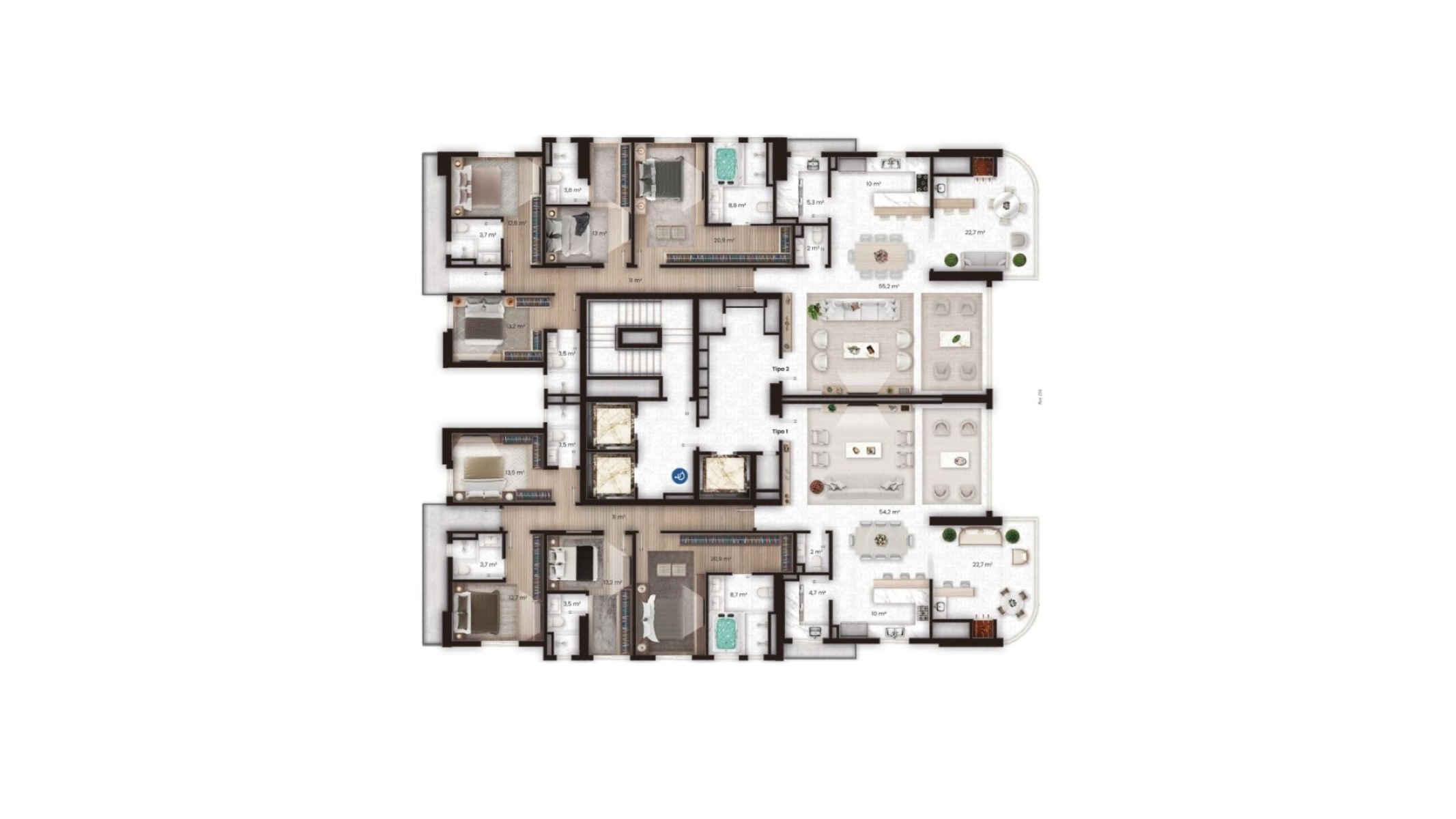Apartamento com 4 suítes no Edifício Salzburgo na Meia Praia, Itapema - Planta