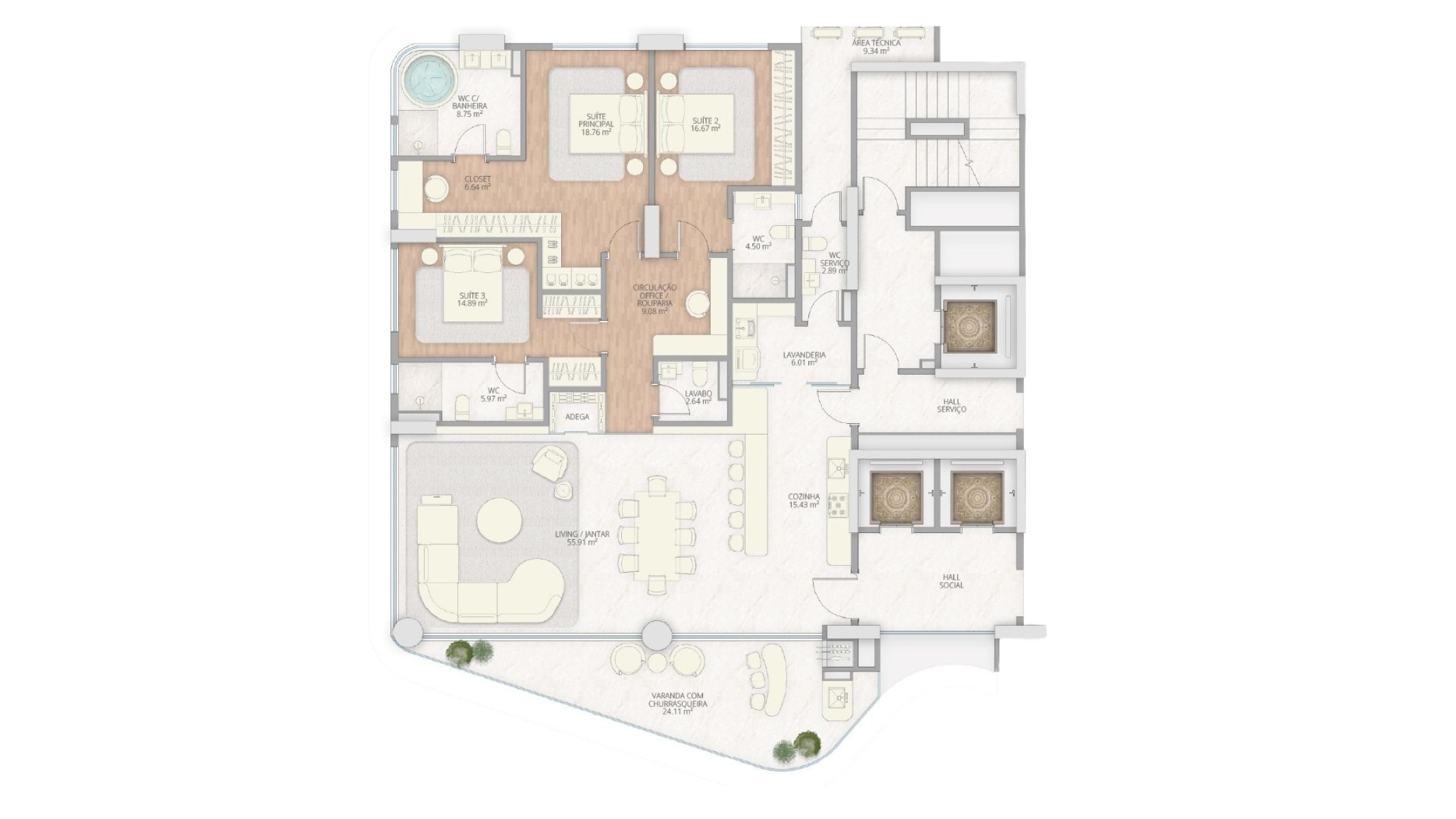 Apartamento com 3 Suítes no Atmosphere Home Spa na Praia Brava em Itajaí - Planta