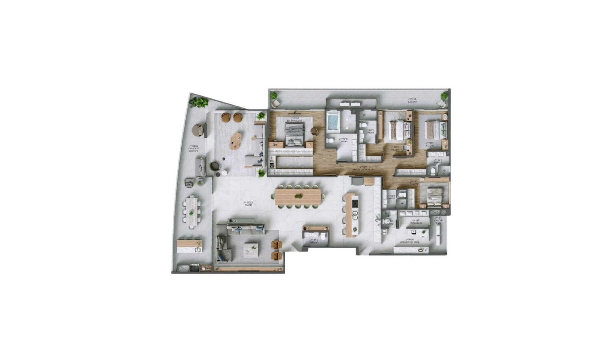 Apartamento com 350m², 4 Suítes no Brava Beach Internacional Torre Pacífico na Praia Brava em Itajaí - Planta