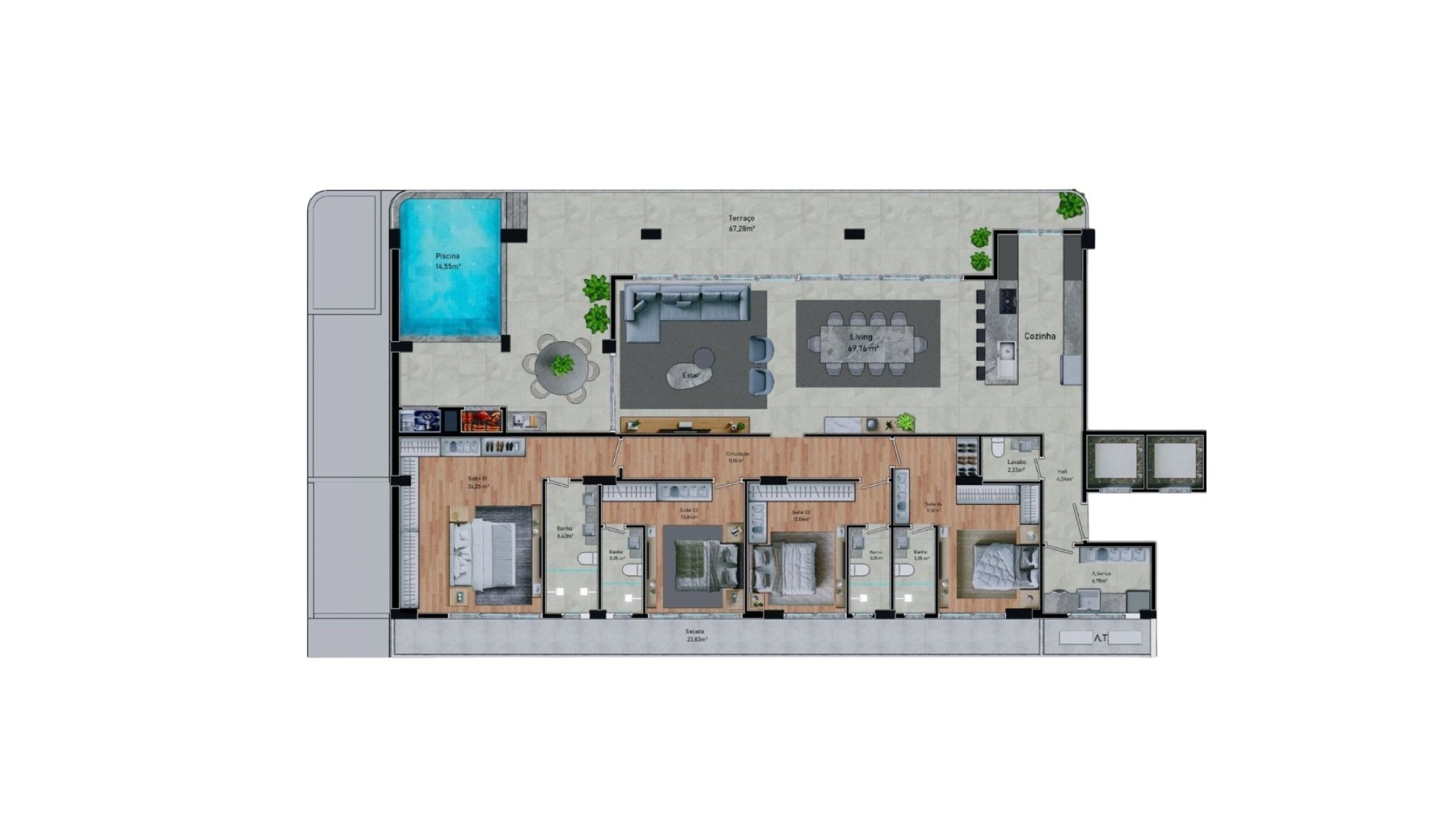 Apartamento com 4 Suítes no Edifício Brava Dreams na Praia Brava em Itajaí - Planta