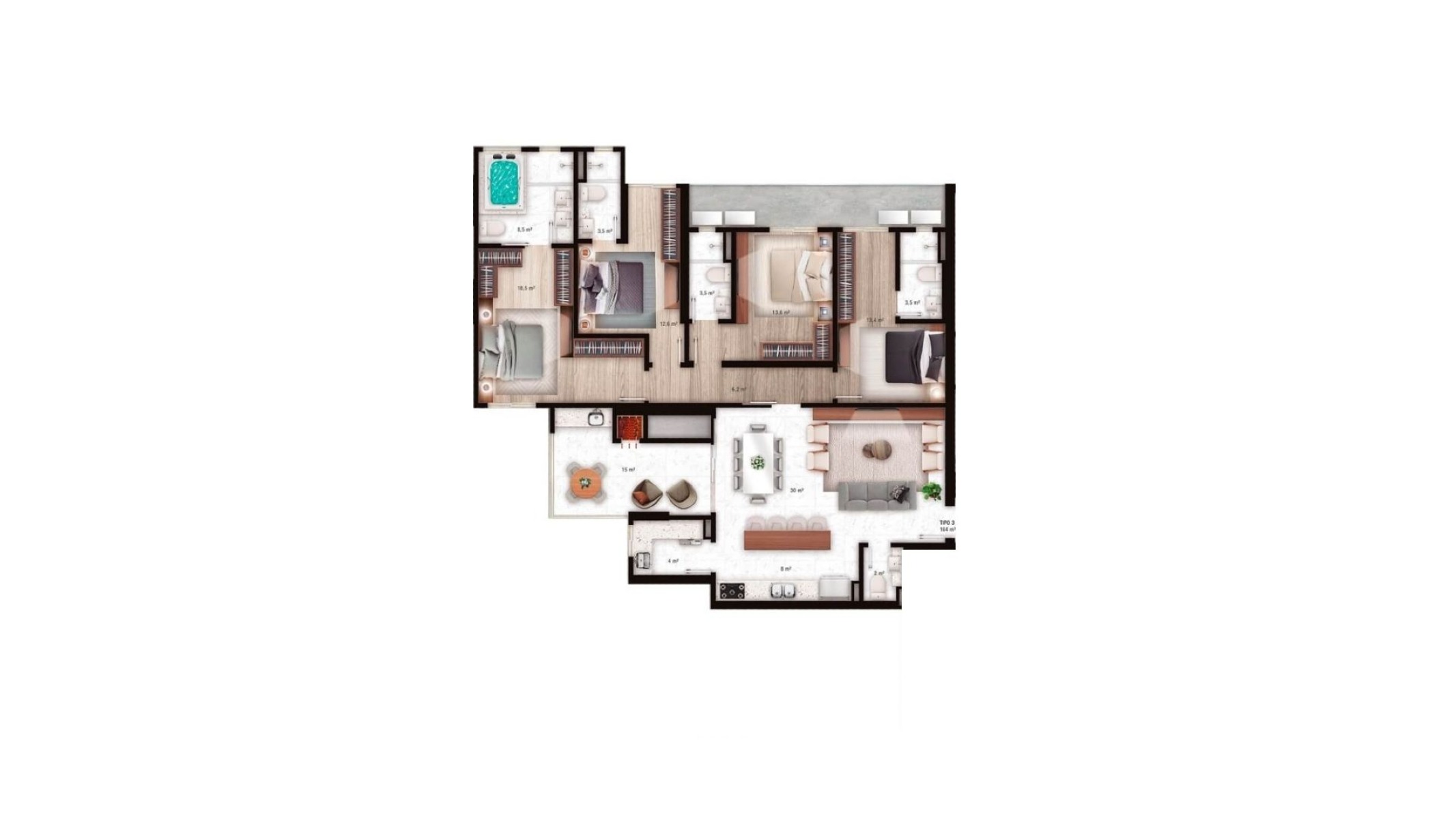 Apartamento com 4 Suítes no La Rocca no Centro de Itapema - Planta