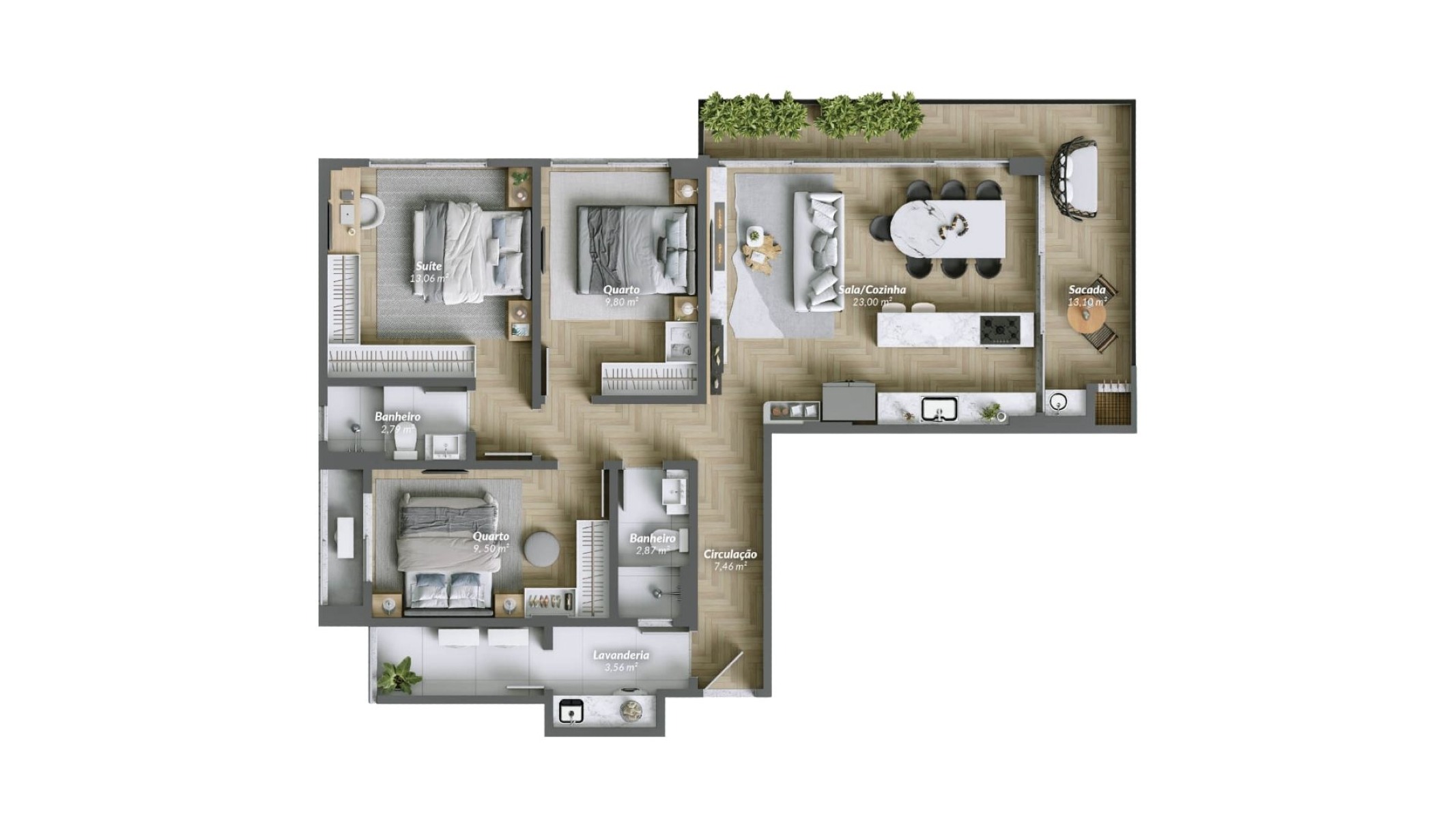 Apartamento com 3 Dormitórios no Pantai Brava na Praia Brava em Itajaí - Planta