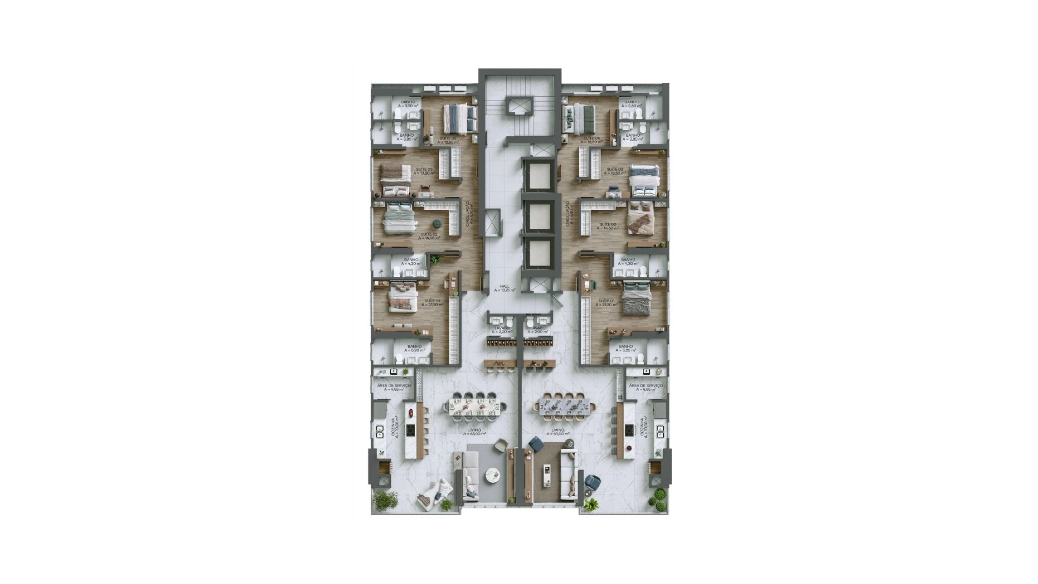 Apartamento de 190 m² com 4 Suítes no Villa Maiorca em Meia Praia, Itapema - Planta
